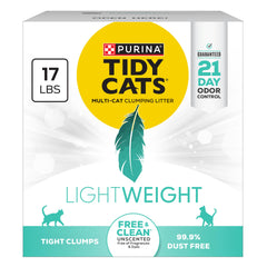 Purina Tidy Cats Ligero libre de polvo en caja de 17 lb para uso diario.