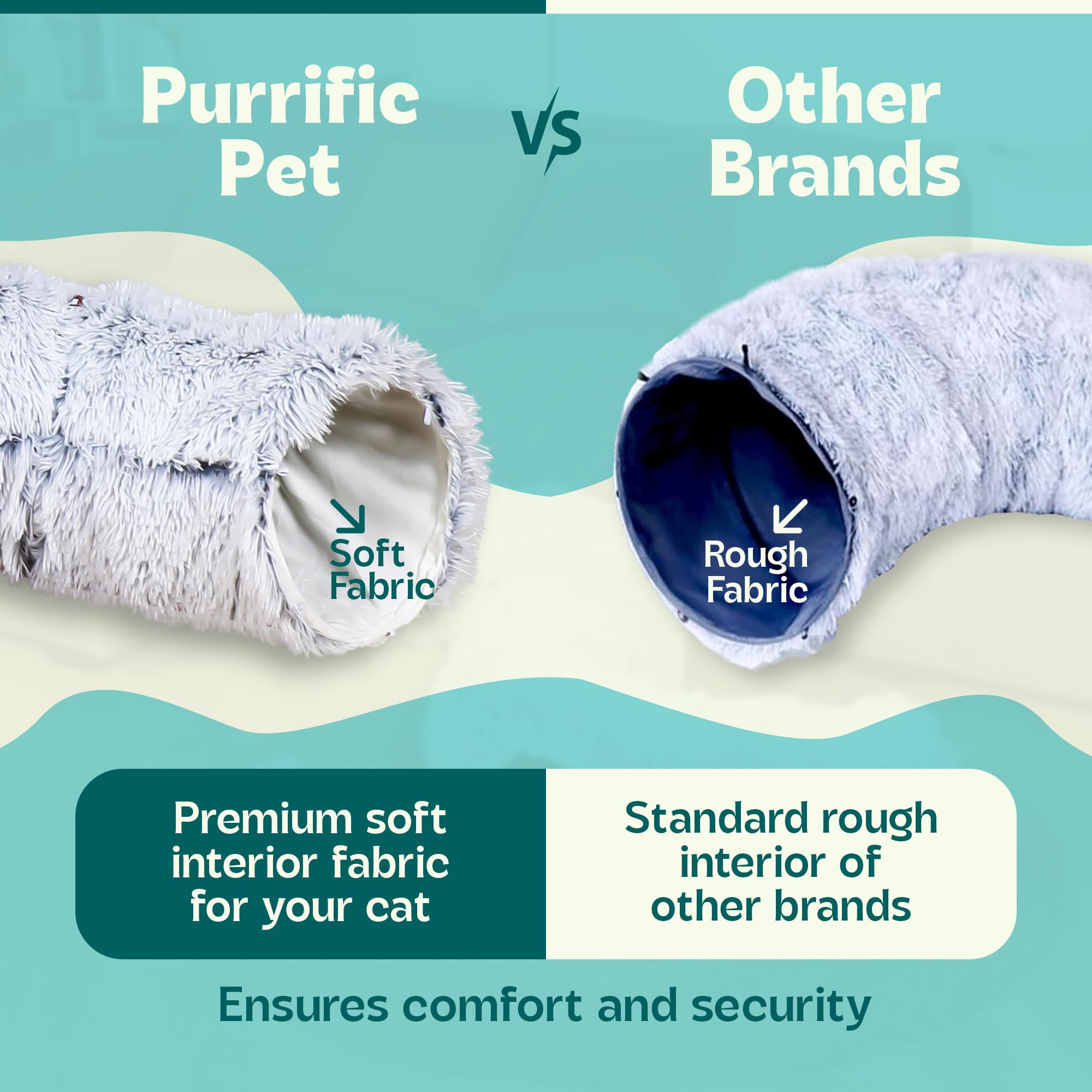 Purrific Pet tunel-gato-rosquilla grande, espacio amplio para juego seguro.