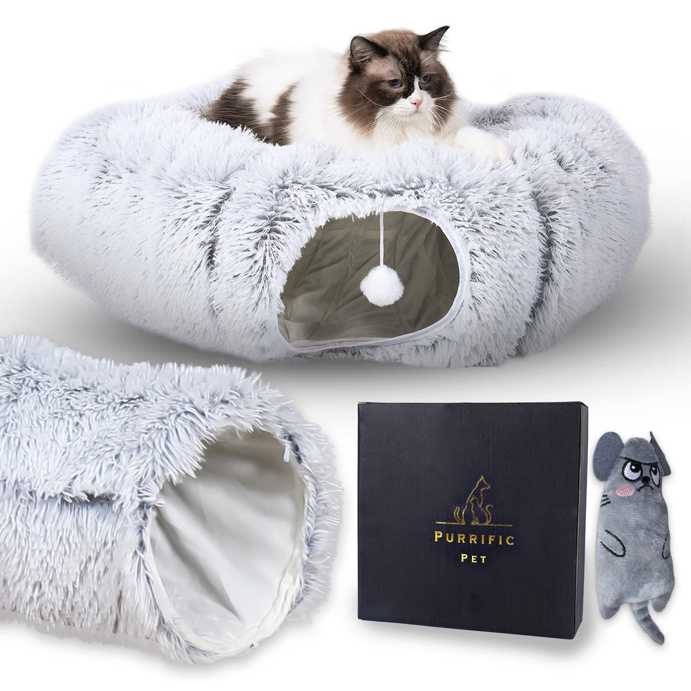 Purrific Pet tunel-gato en rosquilla con interior acolchado para comodidad.