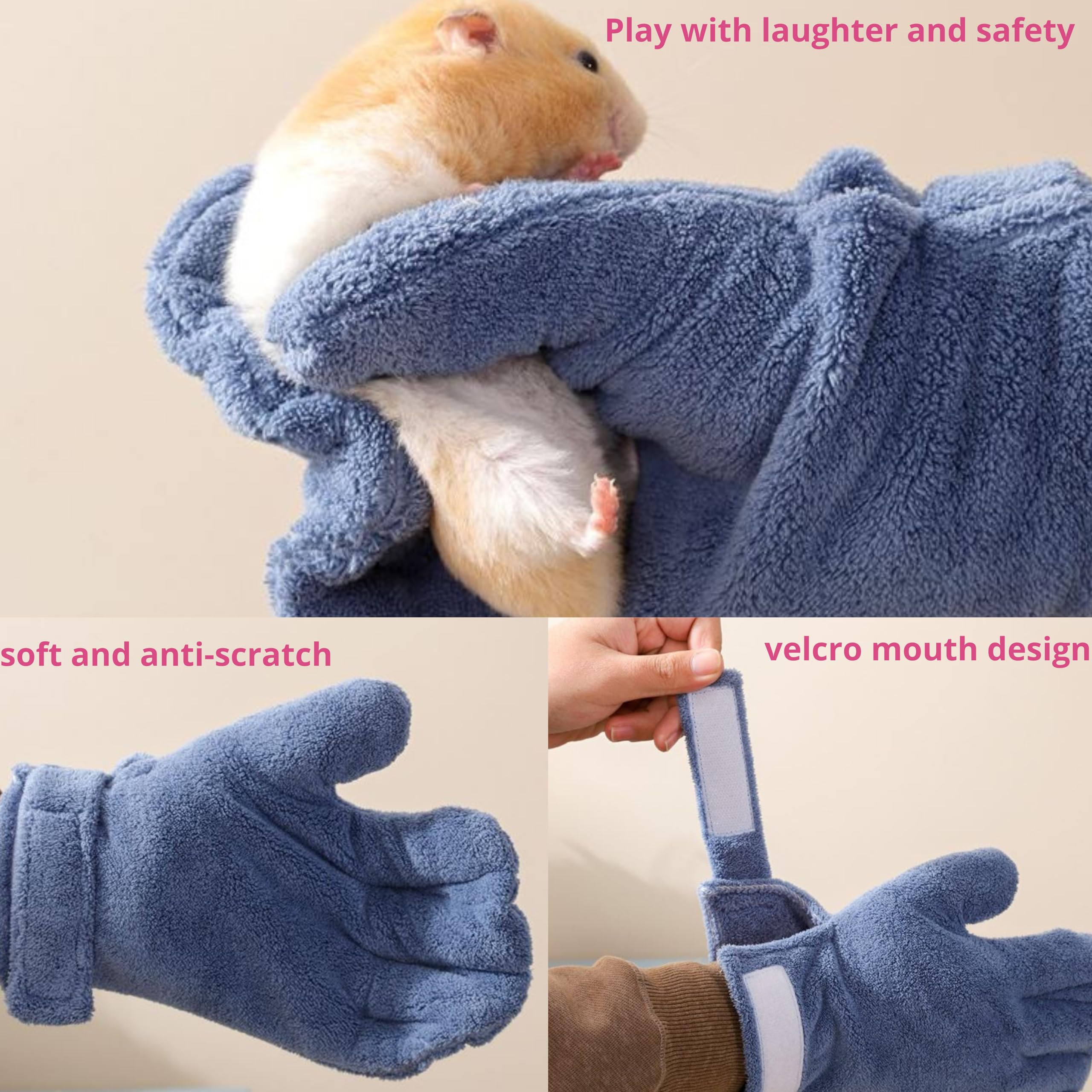Materiales suaves PurrrfectionPet protegen las manos durante el cuidado del hamster.