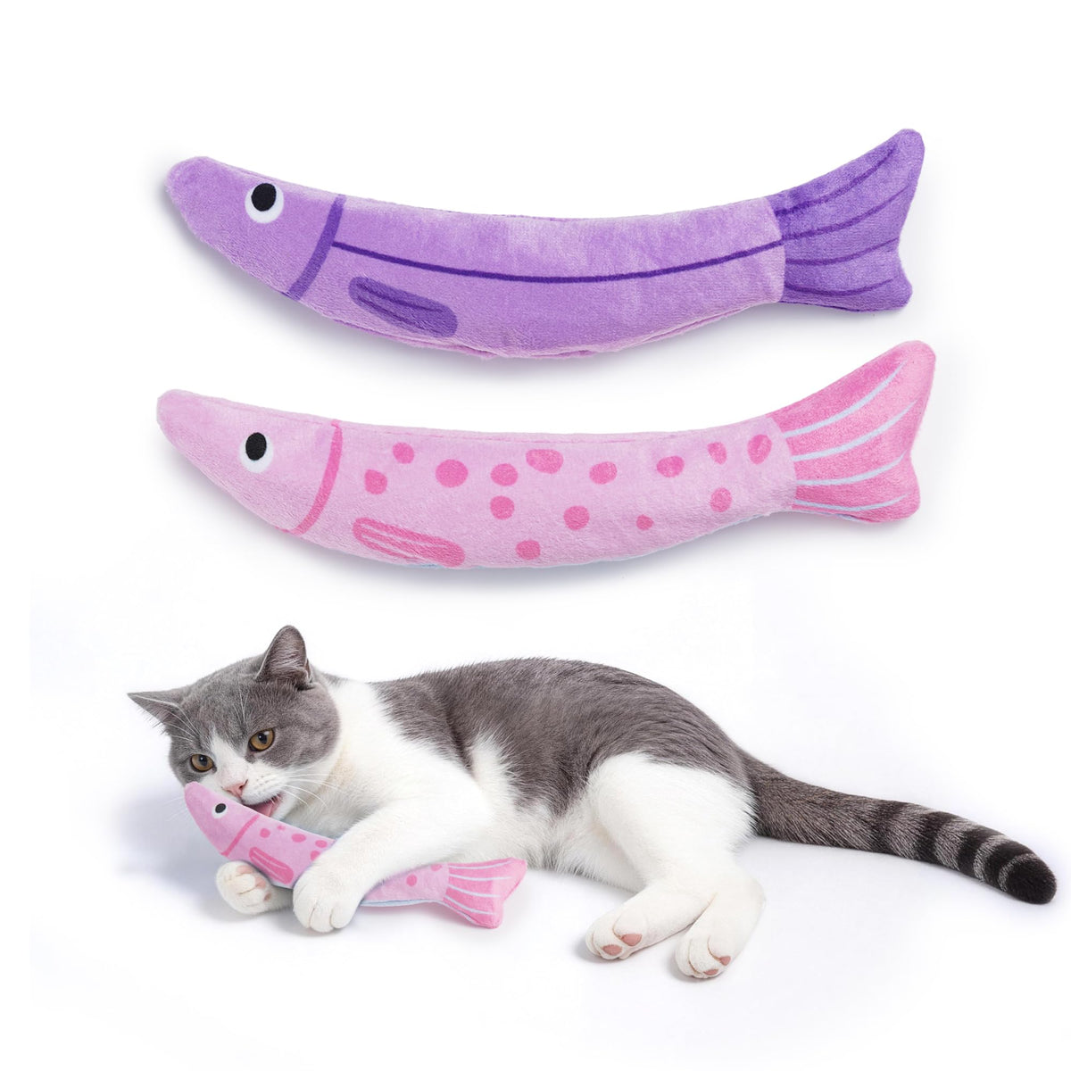 PURETOY Catnip Juguete Pez Blando: estimula juego activo y persecución divertida.