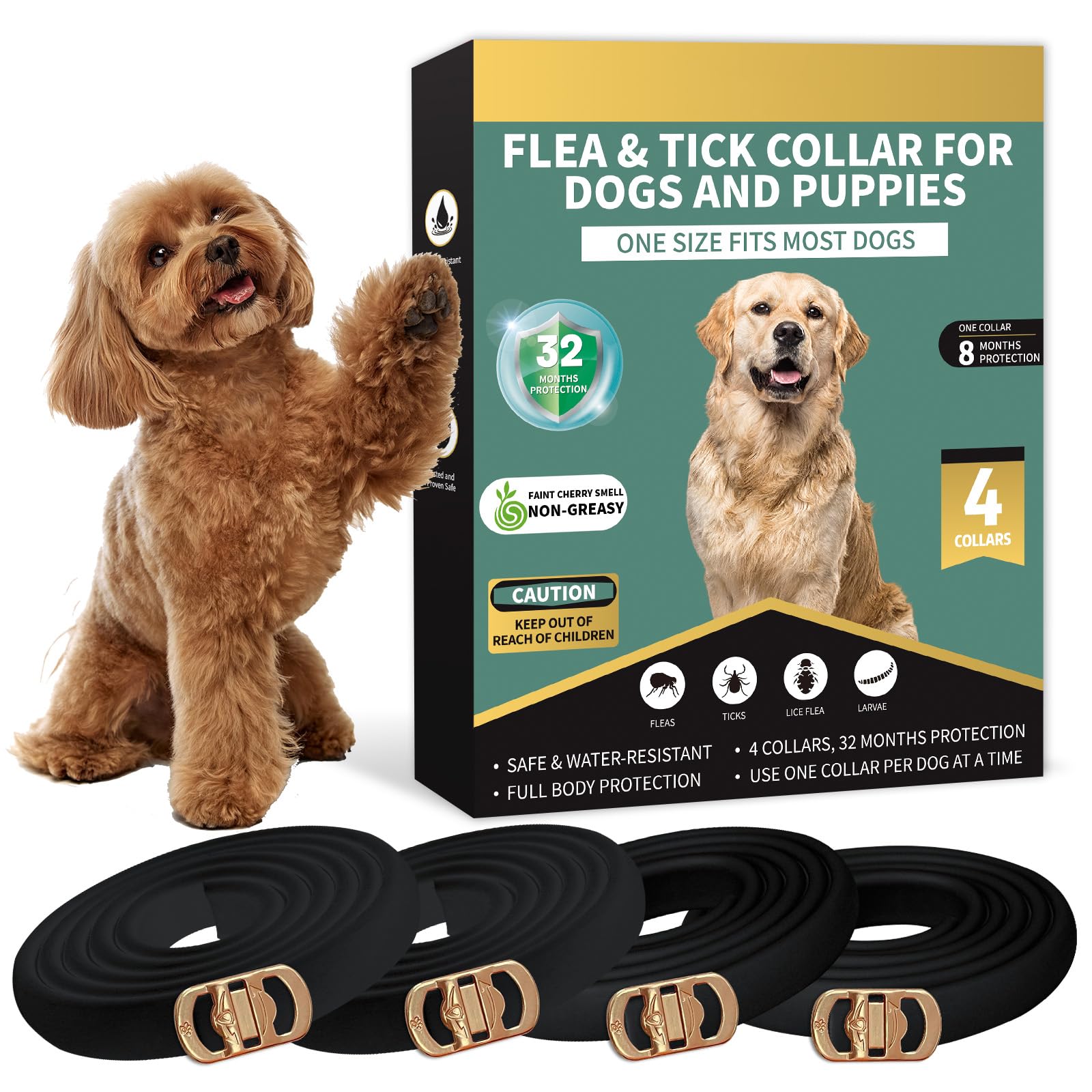 Collar Puyrzoe anti pulgas y garrapatas para perro negro, protección rápida.