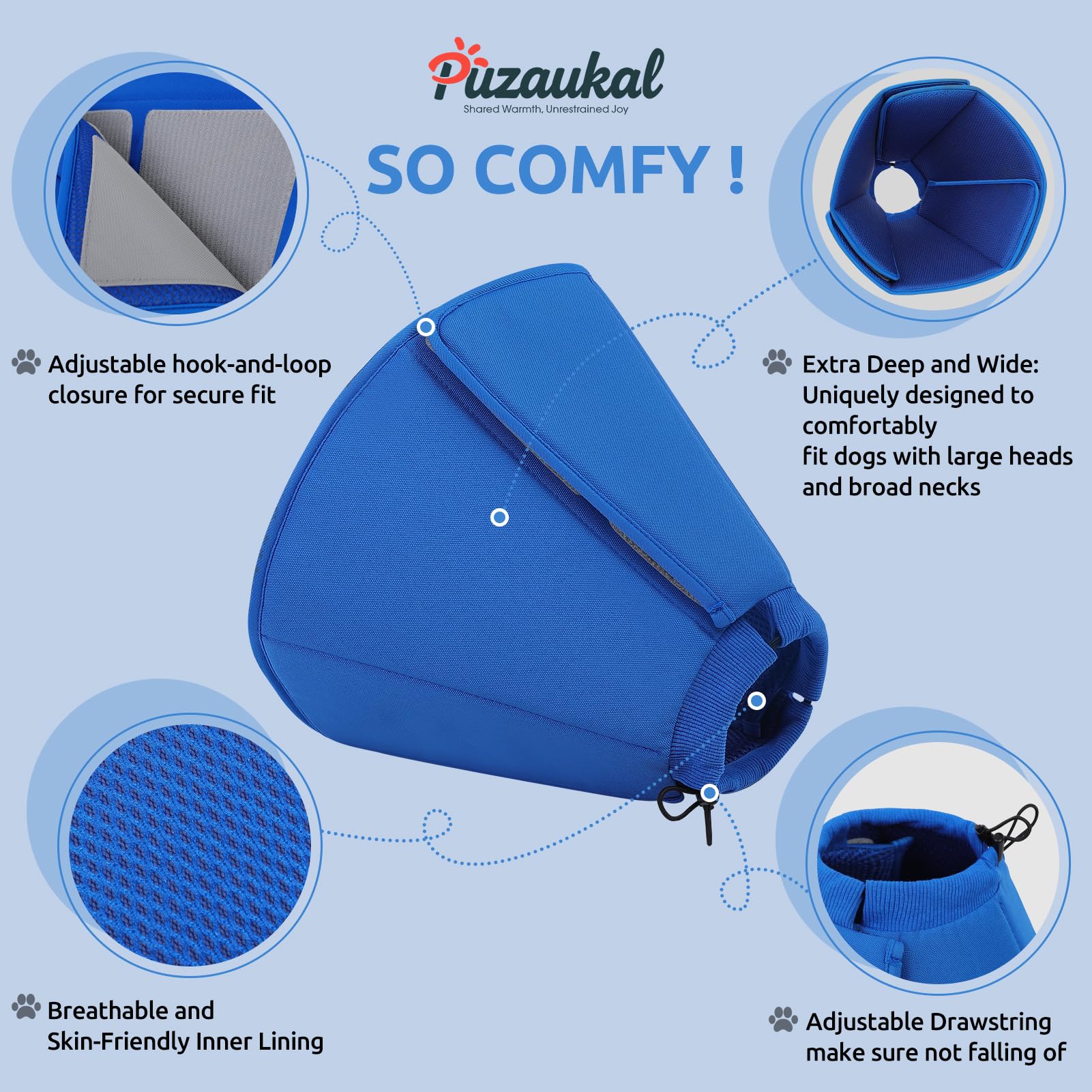 PUZAUKAL cono isabelino ajustable para perro, protección de heridas en azul marino talla L