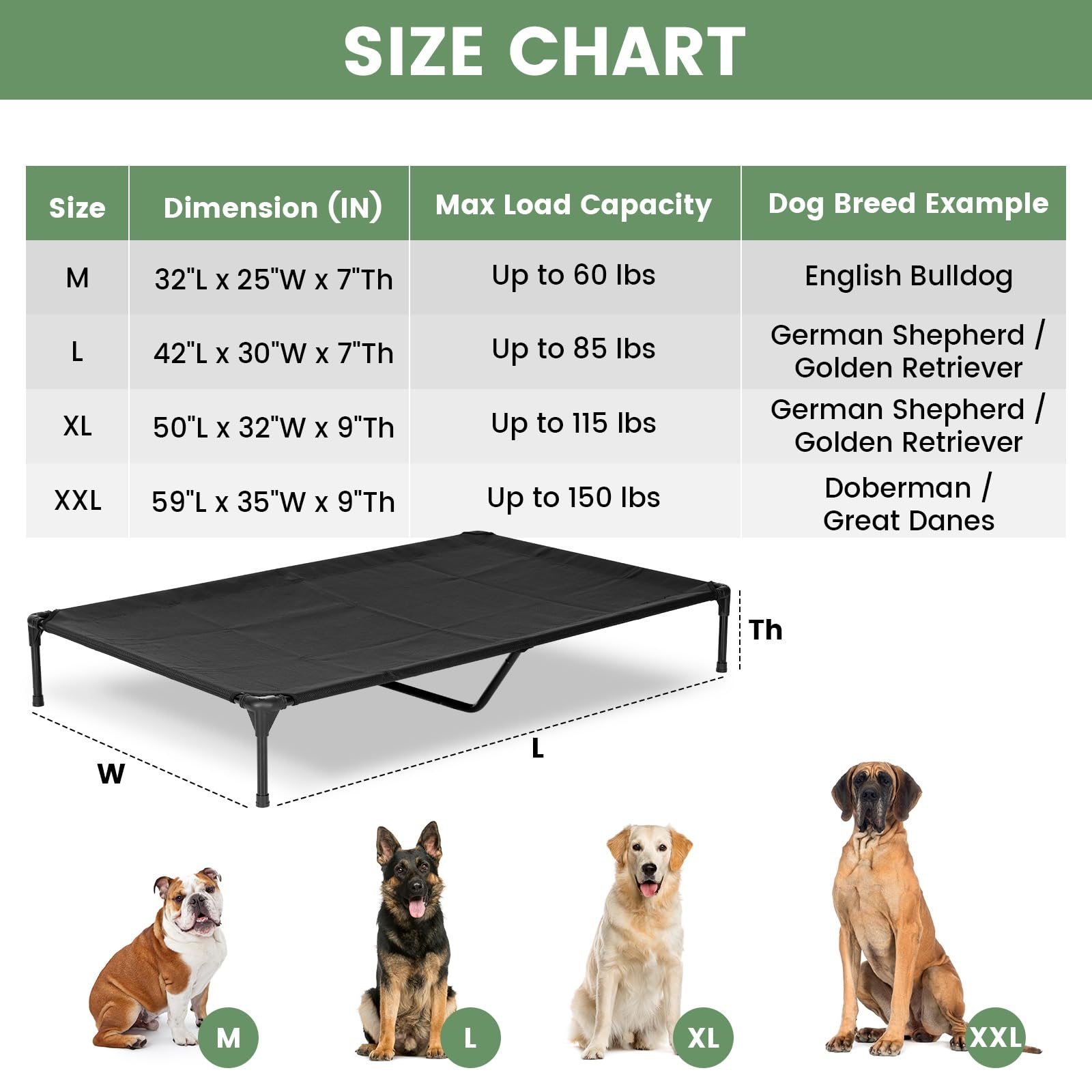 PVY cama elevada de 10 pulgadas para perros grandes durante camping o viajes.