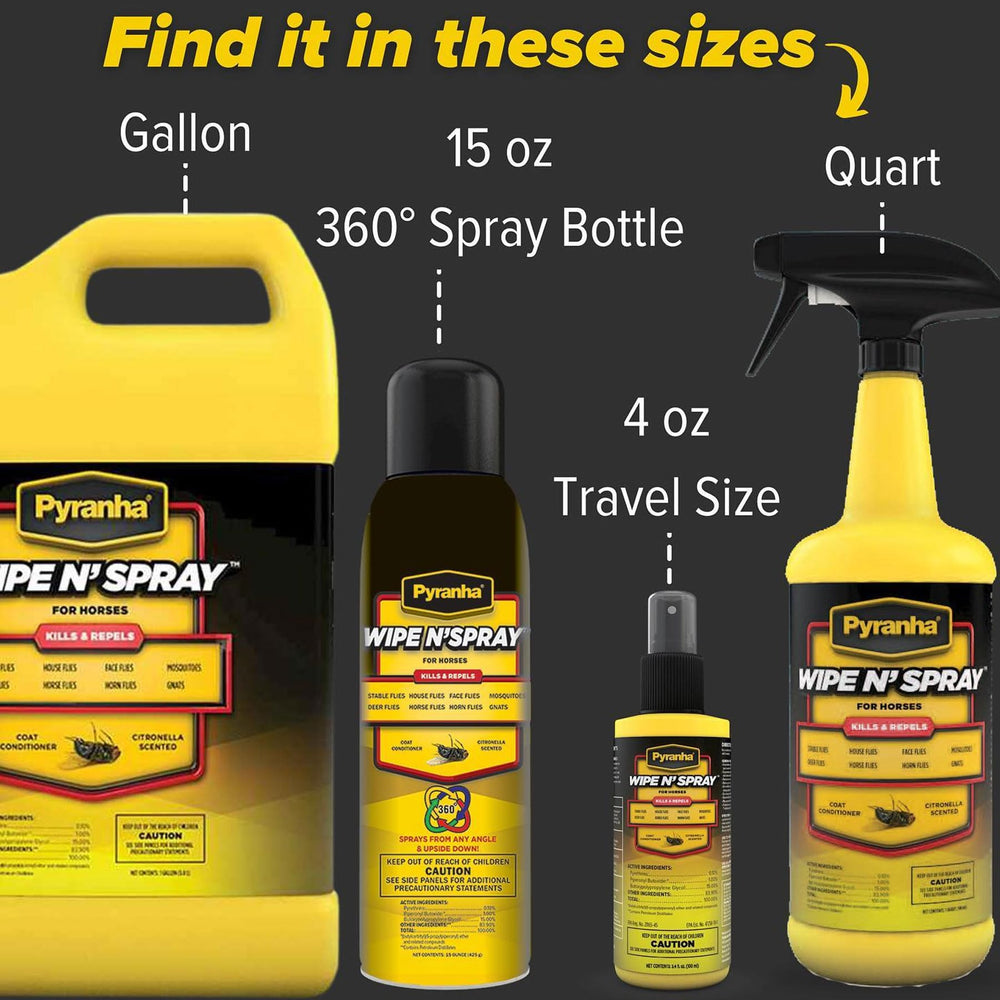 Aplicación manual de Pyranha Wipe N' Spray en caballo para protección