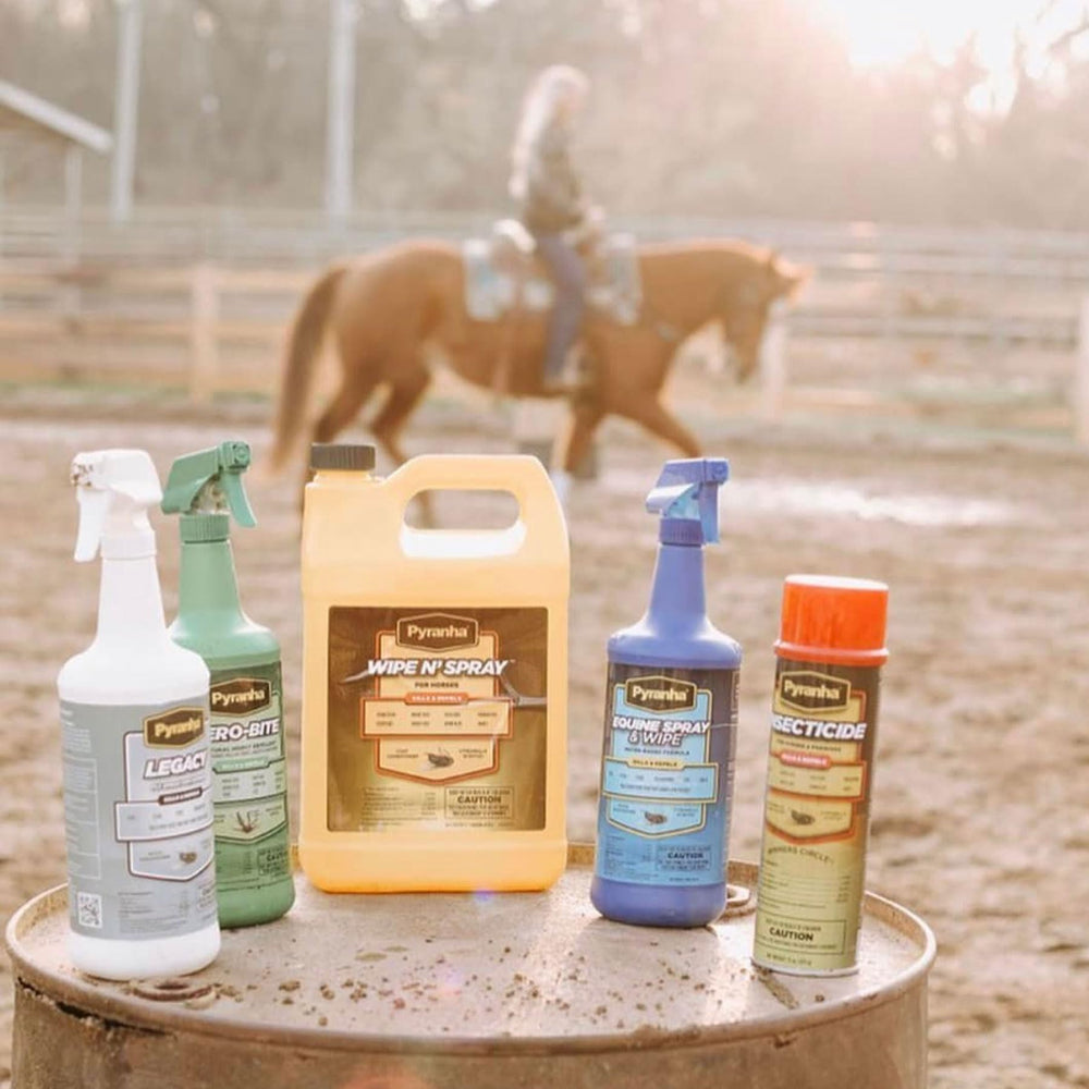 Etiqueta de Pyranha Wipe N' Spray con uso seguro y beneficios