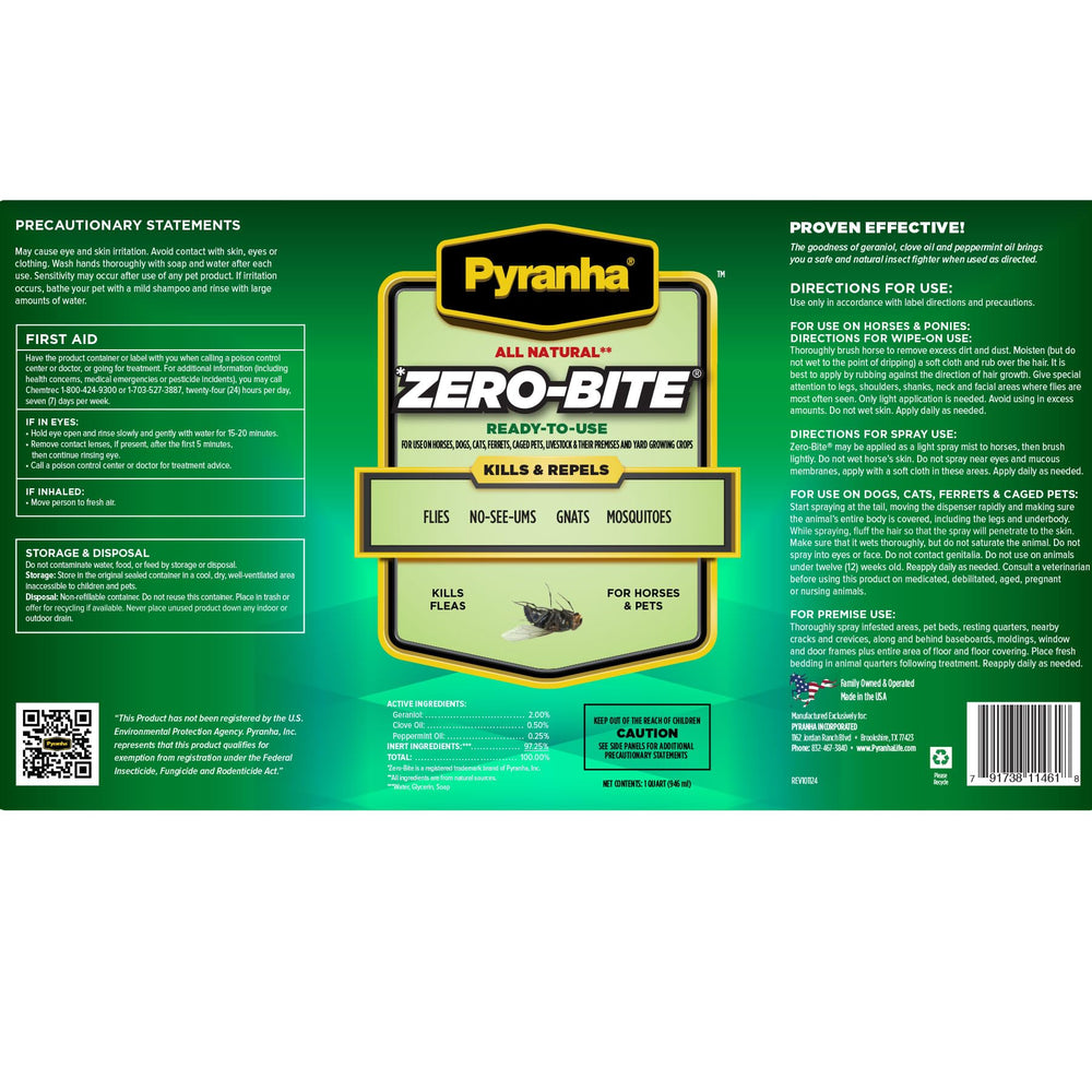 Pyranha Zero-Bite en caballo: aplicación segura para repeler insectos sin grasa.