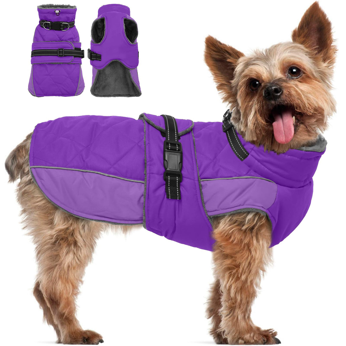 QBLEEV abrigo para perro con reflectantes para seguridad y visibilidad durante paseos.