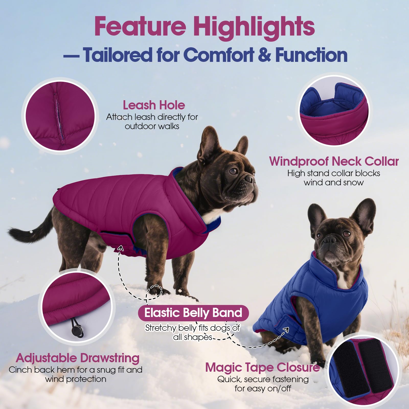 QBLEEV chaqueta perro impermeable, vista frontal, protege de lluvia y viento ligero.