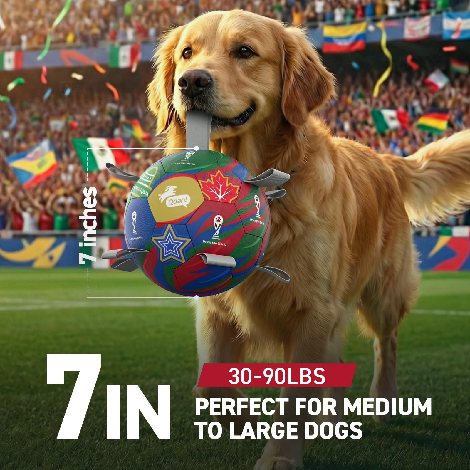 QDAN pelota para perros, cuero PU duradero para juegos prolongados.