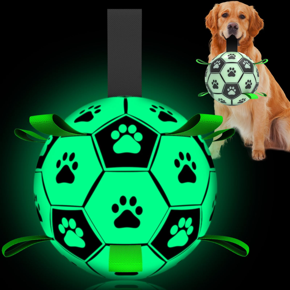 Pelota QDAN que brilla en oscuridad, ideal para juegos nocturnos.