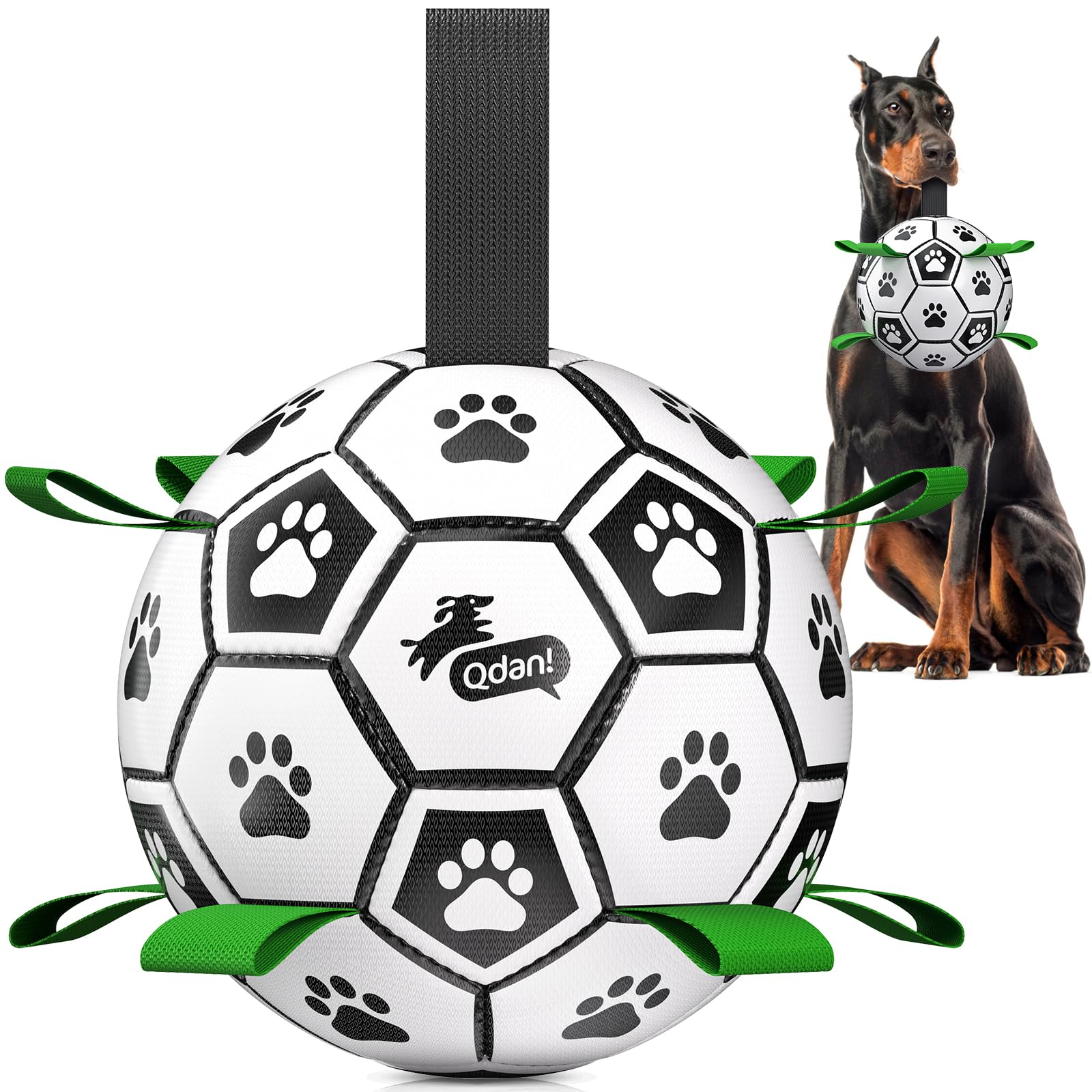 Bola QDAN para perros de 10 pulgadas con correas para juego interactivo