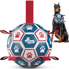 QDAN balón de fútbol para perros con correas, ideal para juegos activos al aire libre.