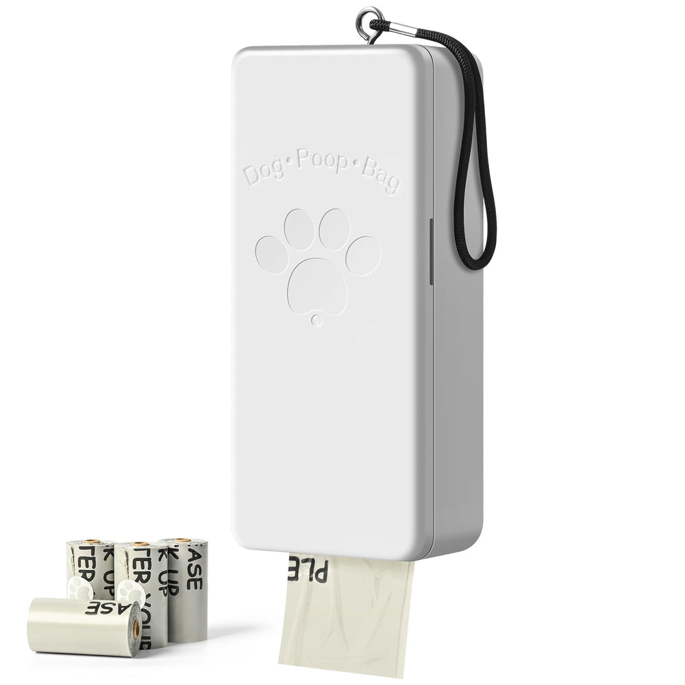Dispensador qeerable para bolsas de excremento canino, montado en pared, acceso rápido.