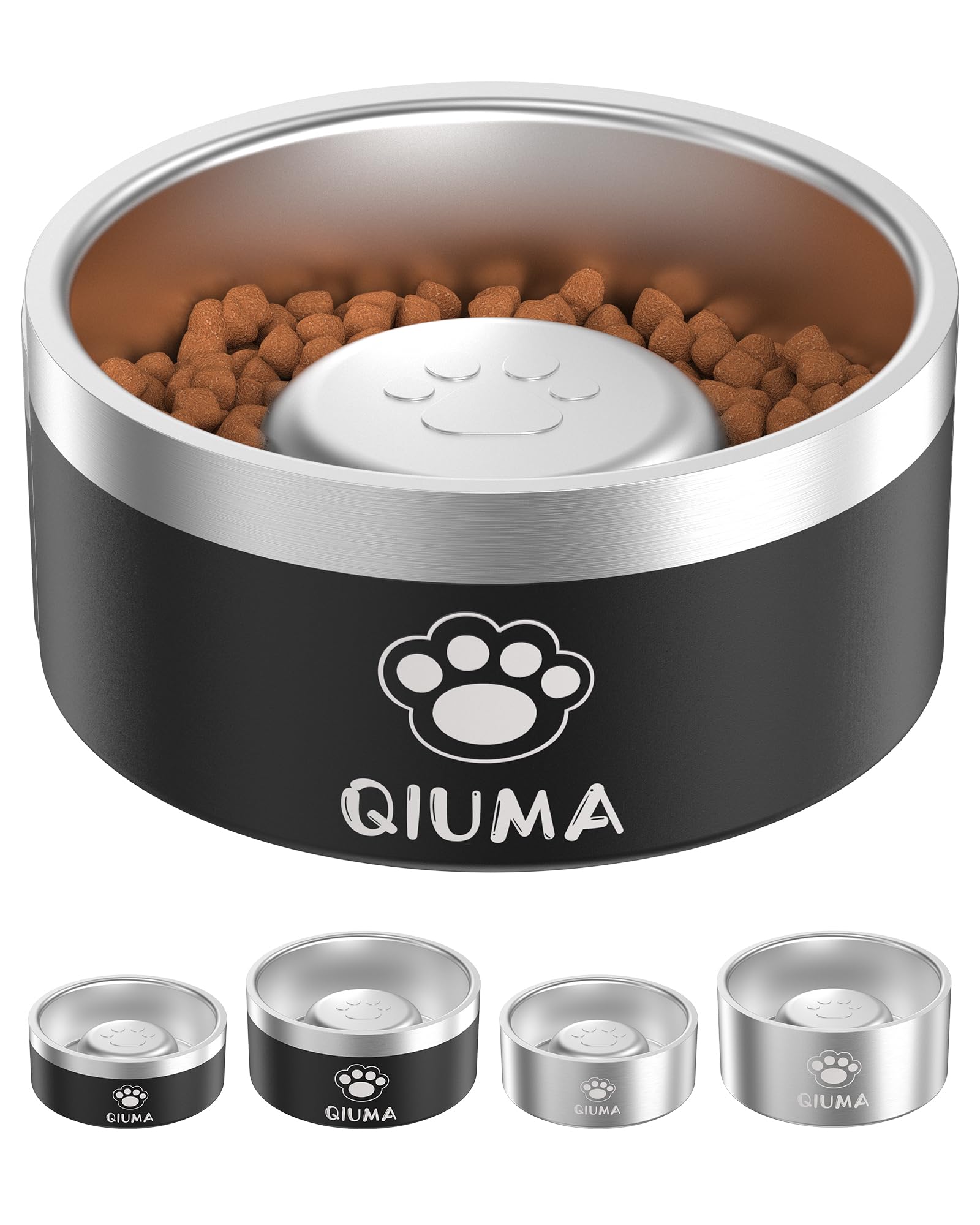 Qiuma comedero lento en acero inoxidable 304 con centro elevado para comer más pausadamente.