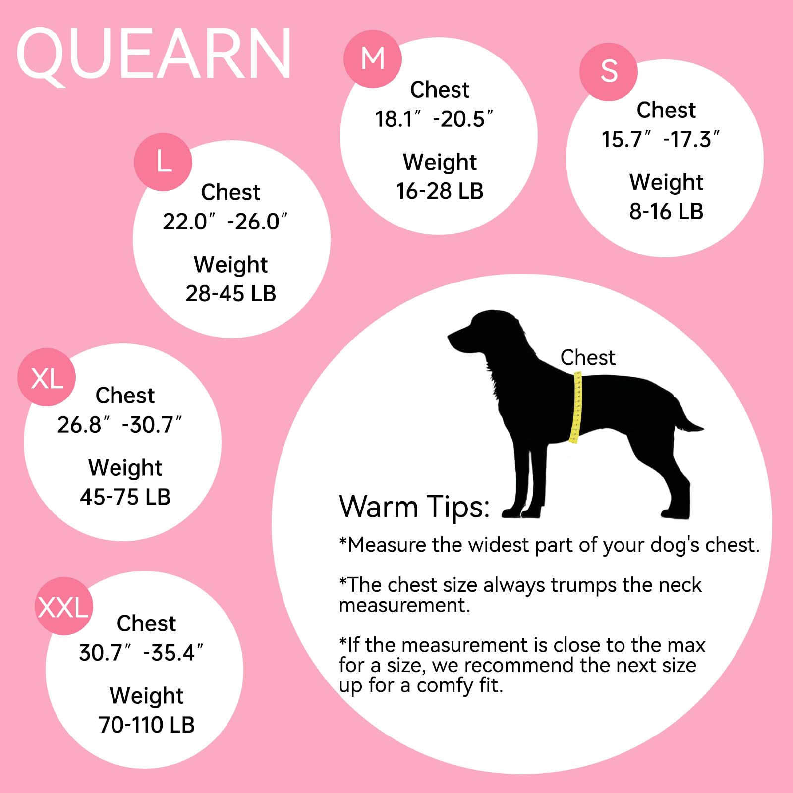 QUEARN tallas disponibles S-XL, ajuste cómodo para perros