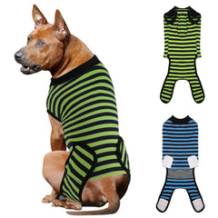 QUEARN traje azul con rayas para recuperación de perros, cómodo y transpirable.