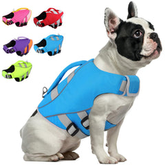 Queenmore chaleco salvavidas para perro pequeño, vista frontal, flotación estable para nadar.