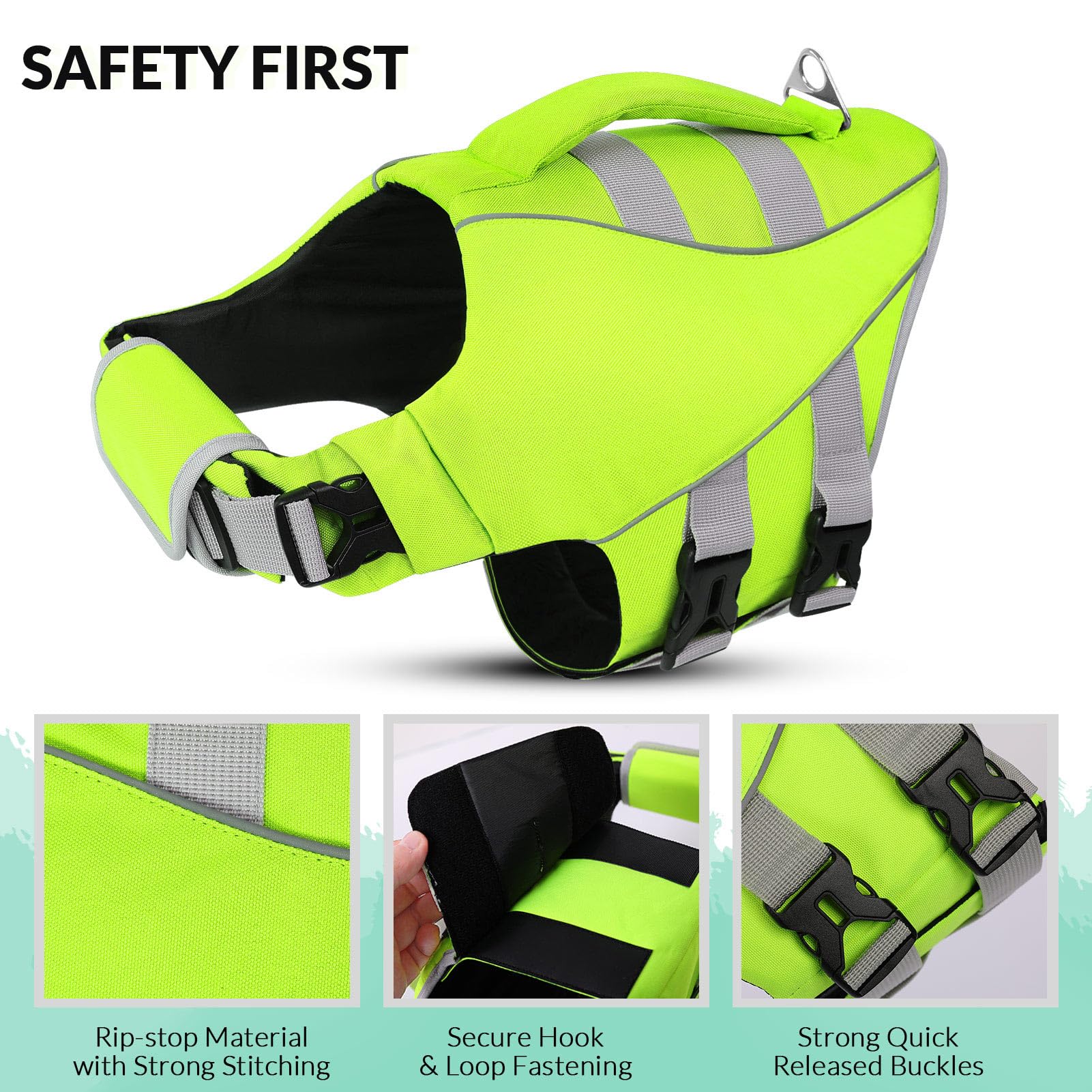 Queenmore XL chaleco salvavidas para perro, asa de rescate para manejo rápido