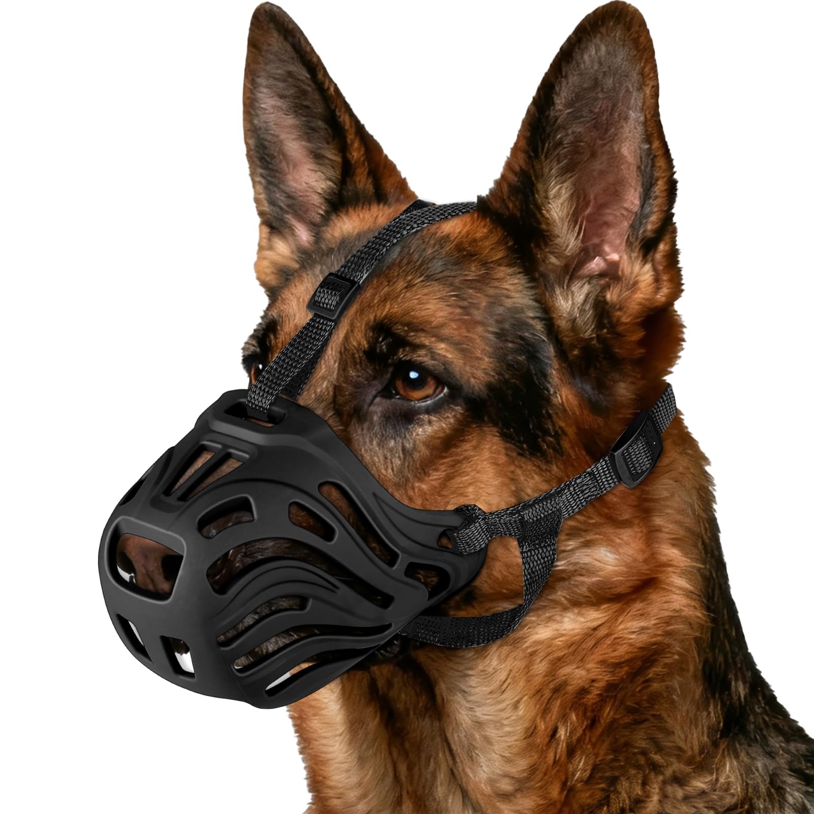 Mordaza Qukcors de cesta transpirable para perros, ideal durante paseos para evitar mordidas.