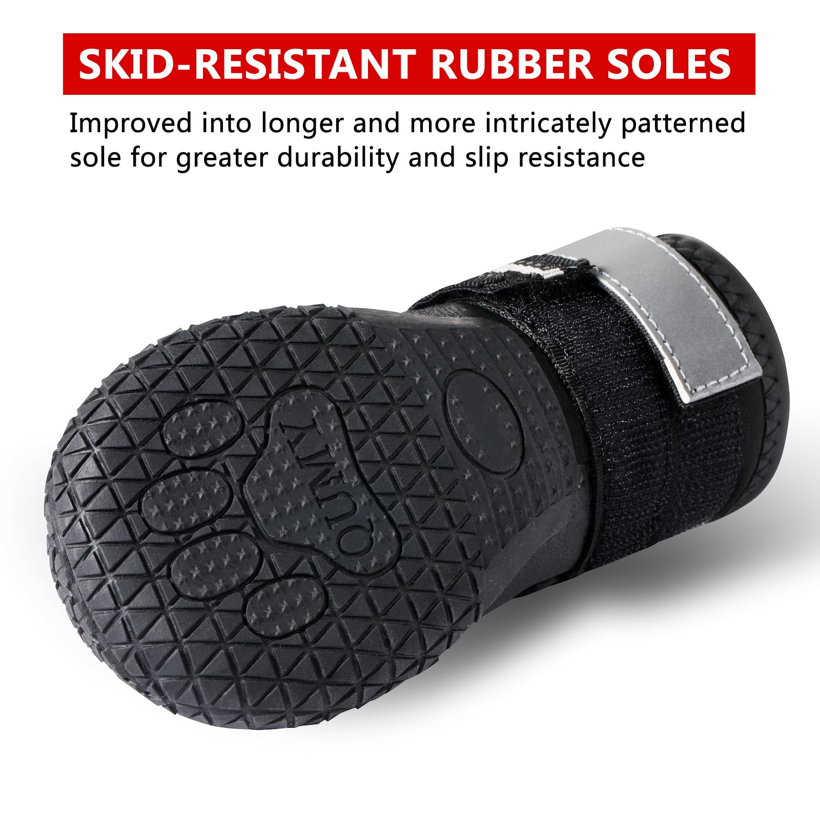 QUMY botas para perros grandes mostrando material resistente para aventuras al exterior.