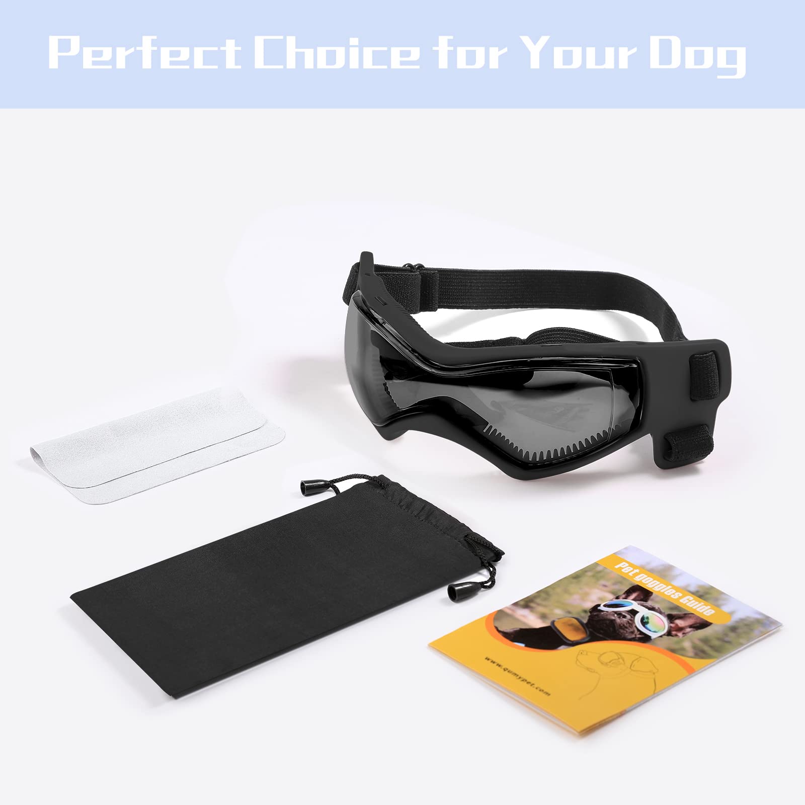 Ajuste cómodo con correas ajustables de las gafas QUMY para perro.