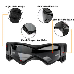 Gafas QUMY para perros con protección UV, perfecto para días soleados.