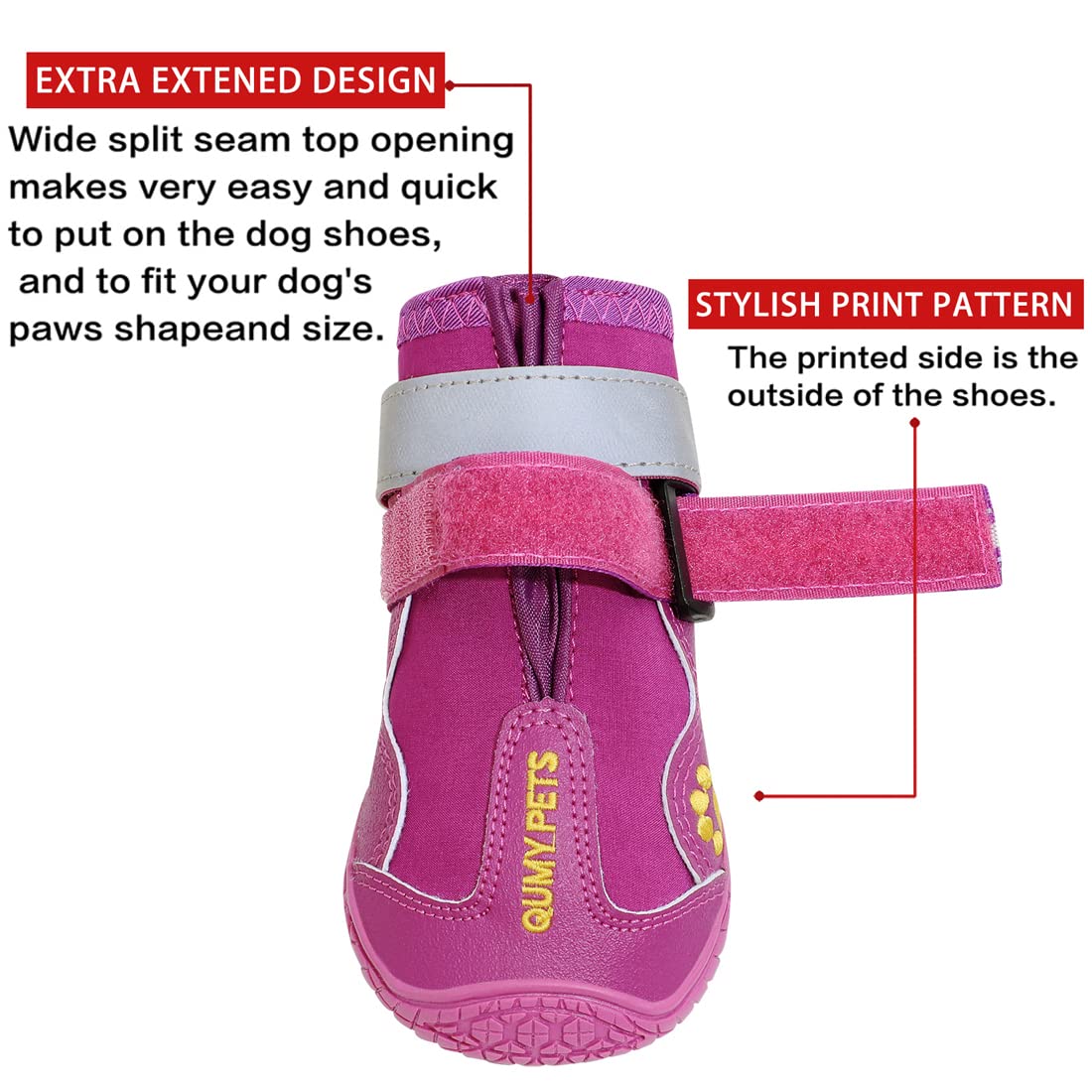 QUMY zapatos para perros con cierre ajustable para un ajuste seguro.