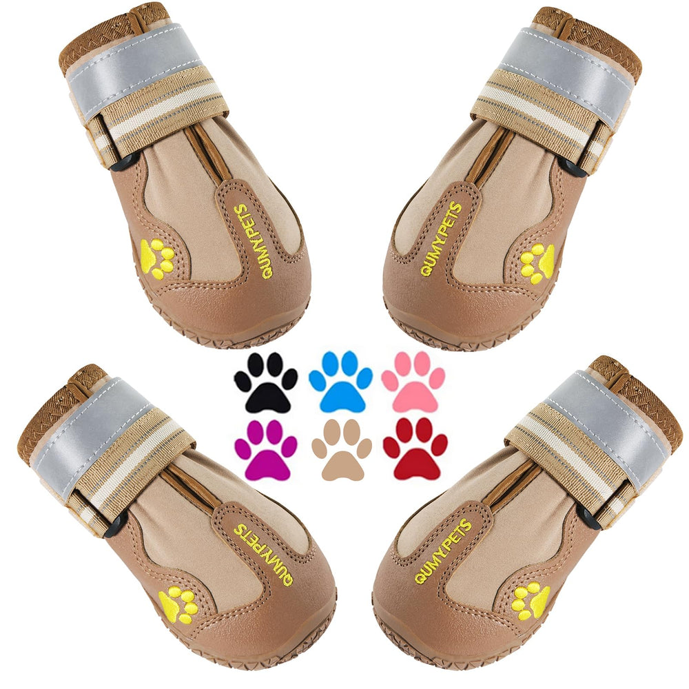 Zapatos para perros grandes de QUMY con ajuste y tiras reflectivas para seguridad nocturna.