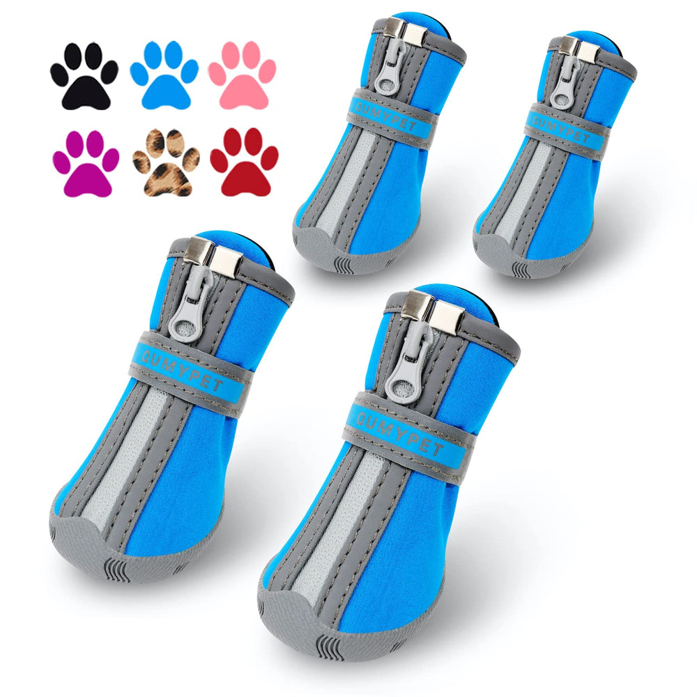 QUMY botas azules para perros pequeños con cierre seguro y ajuste.