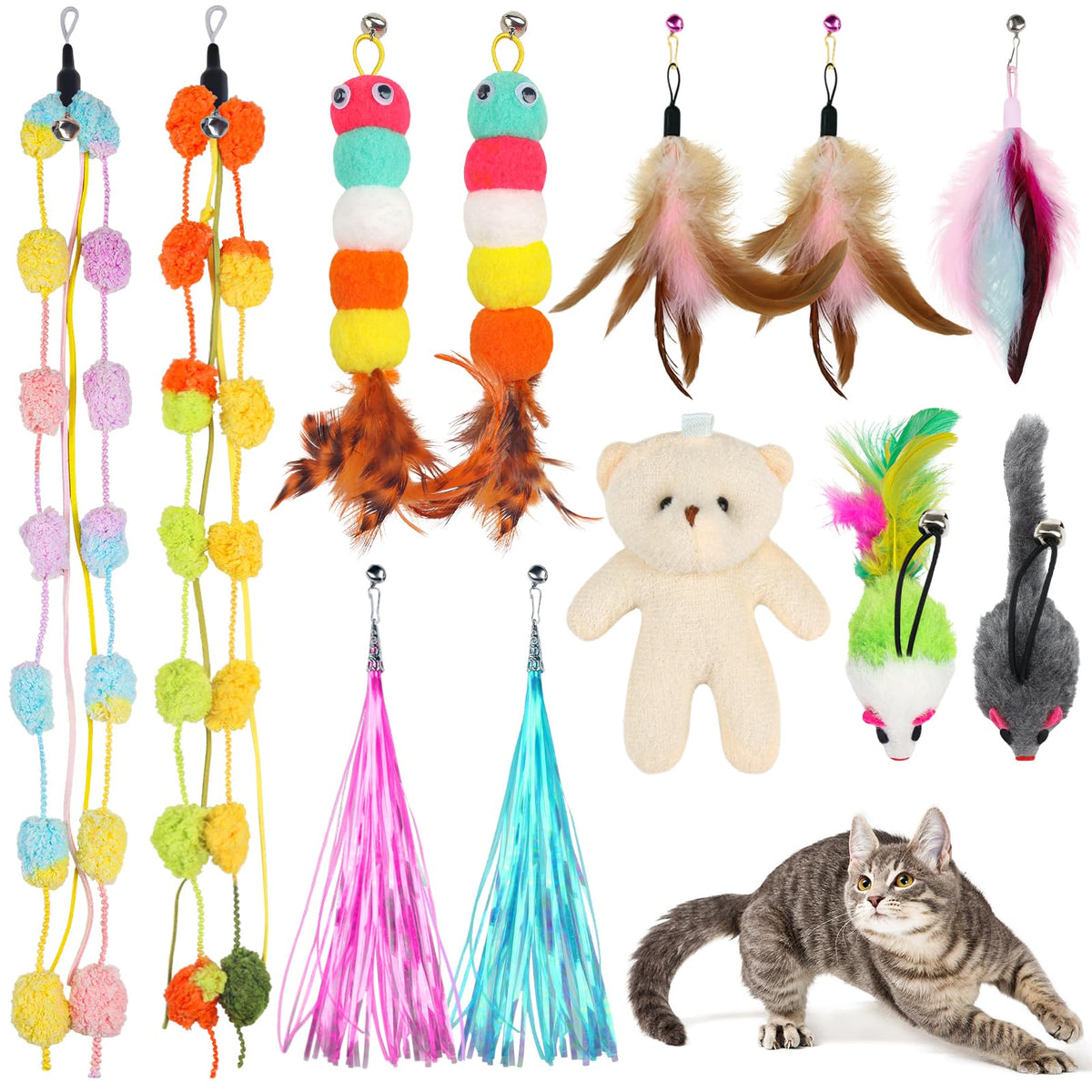 QUOZUO recambios de plumas para varita de gato, juego interactivo