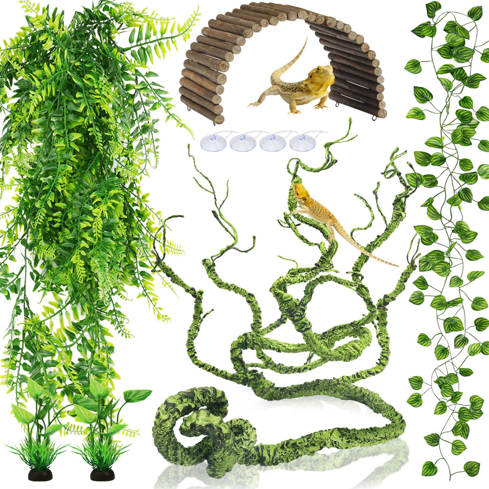 QUOZUO planta reptil flexible: ideal para trepar y decorar terrario.