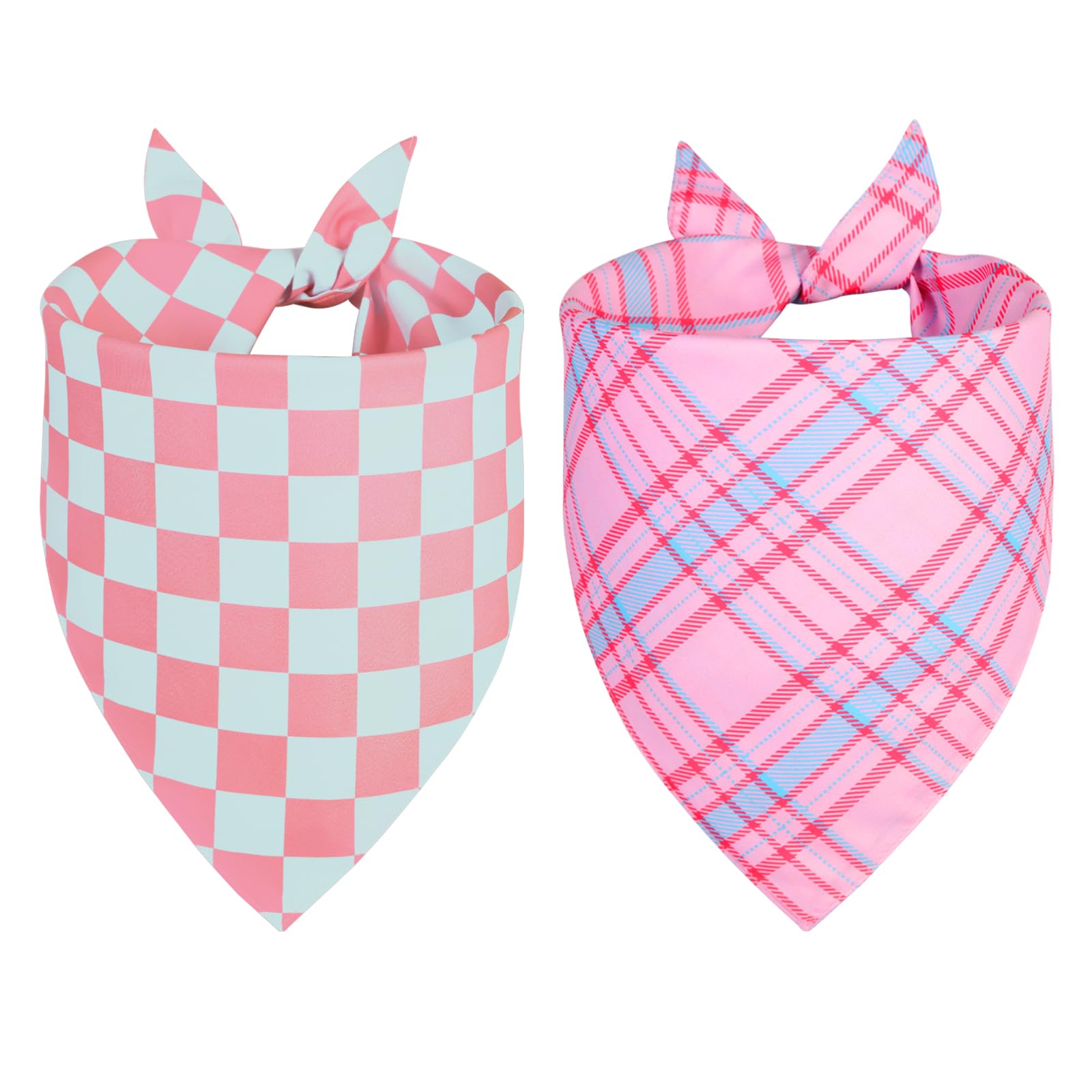 QUQULE bandana para perro, diseño triángulos rosa y azul, ideal para fiesta o paseo.