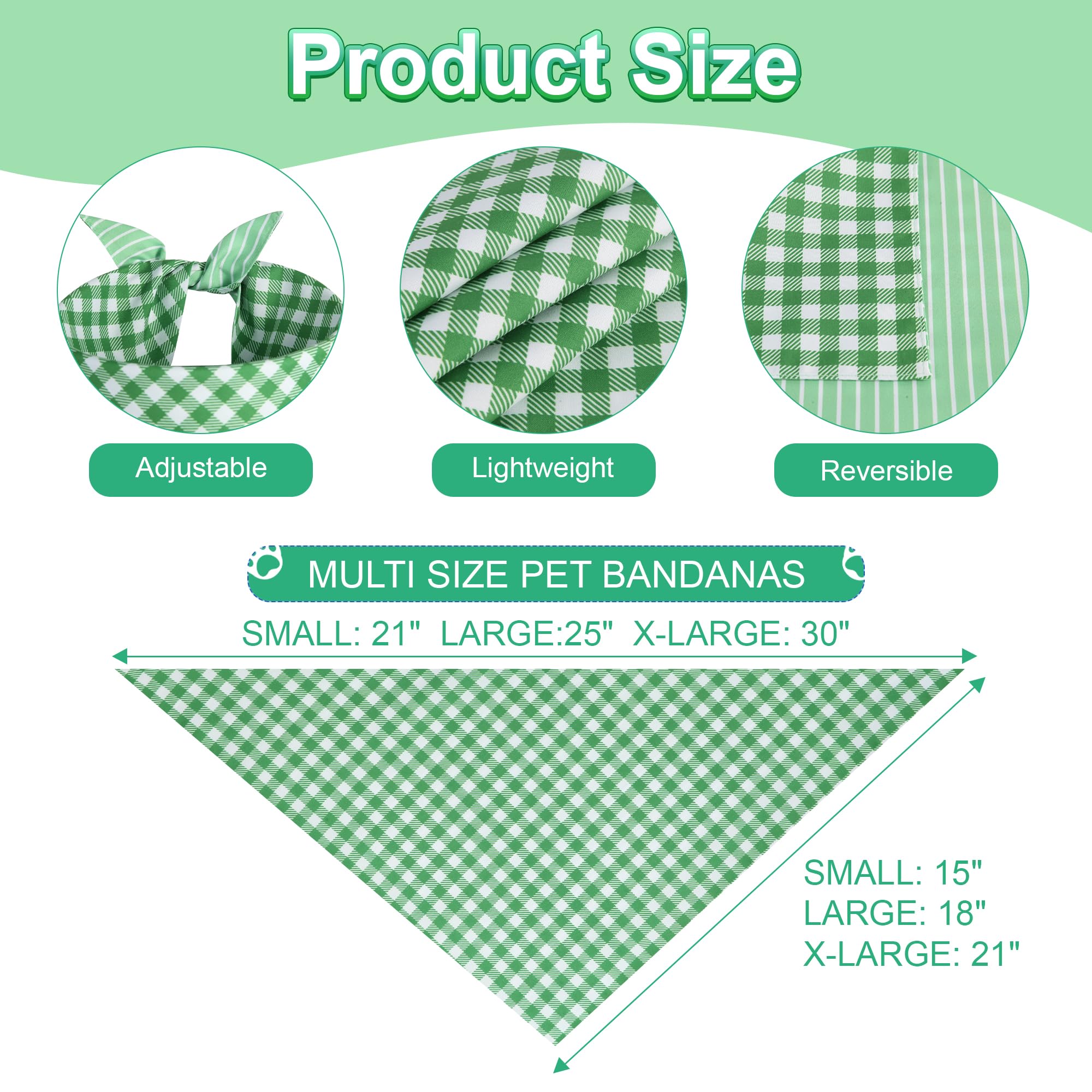 Bandana QUQULE verde grande, patrón de cuadros, dos caras para cambiar estilo