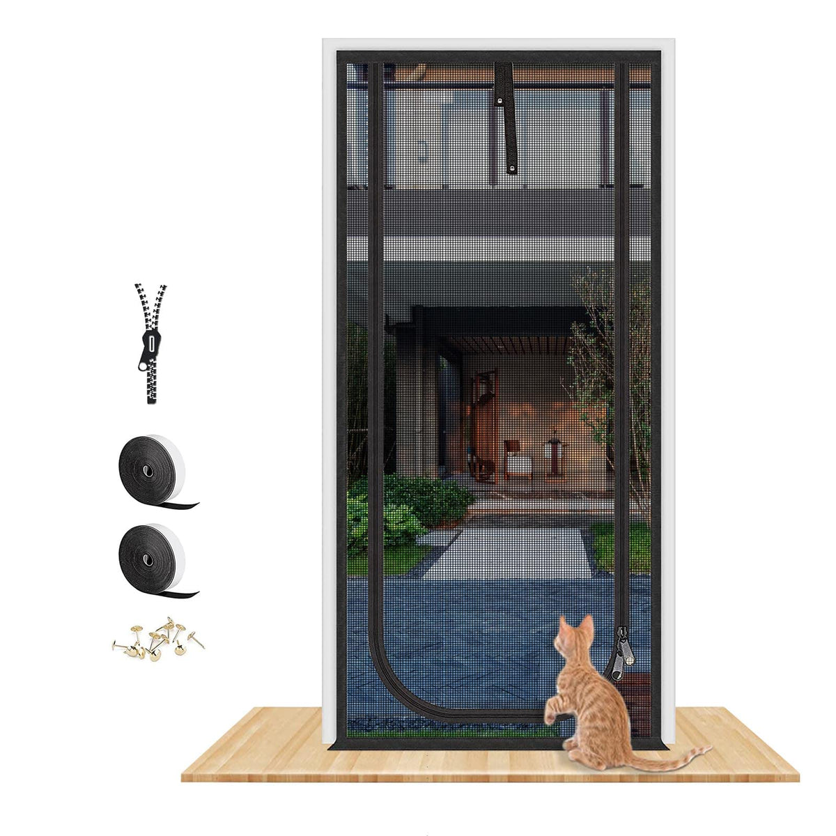 QWR puerta malla para mascotas con cremallera, facilita abrir sin dejar salir a tu gato.