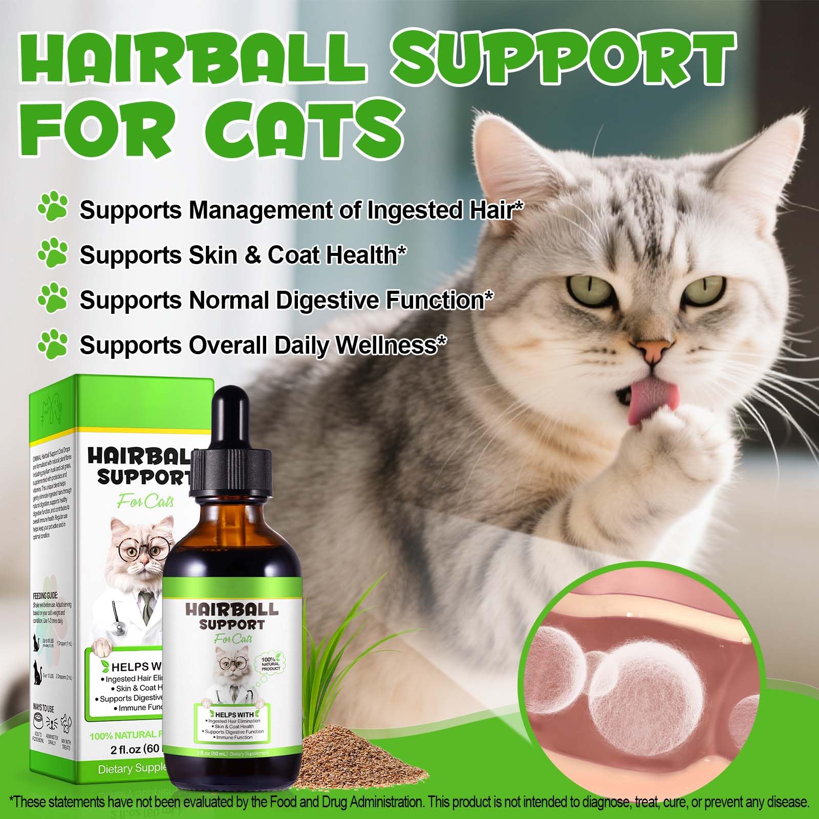 Gotas QwsYaay sabor hierba para gatos, facilita la alimentación.