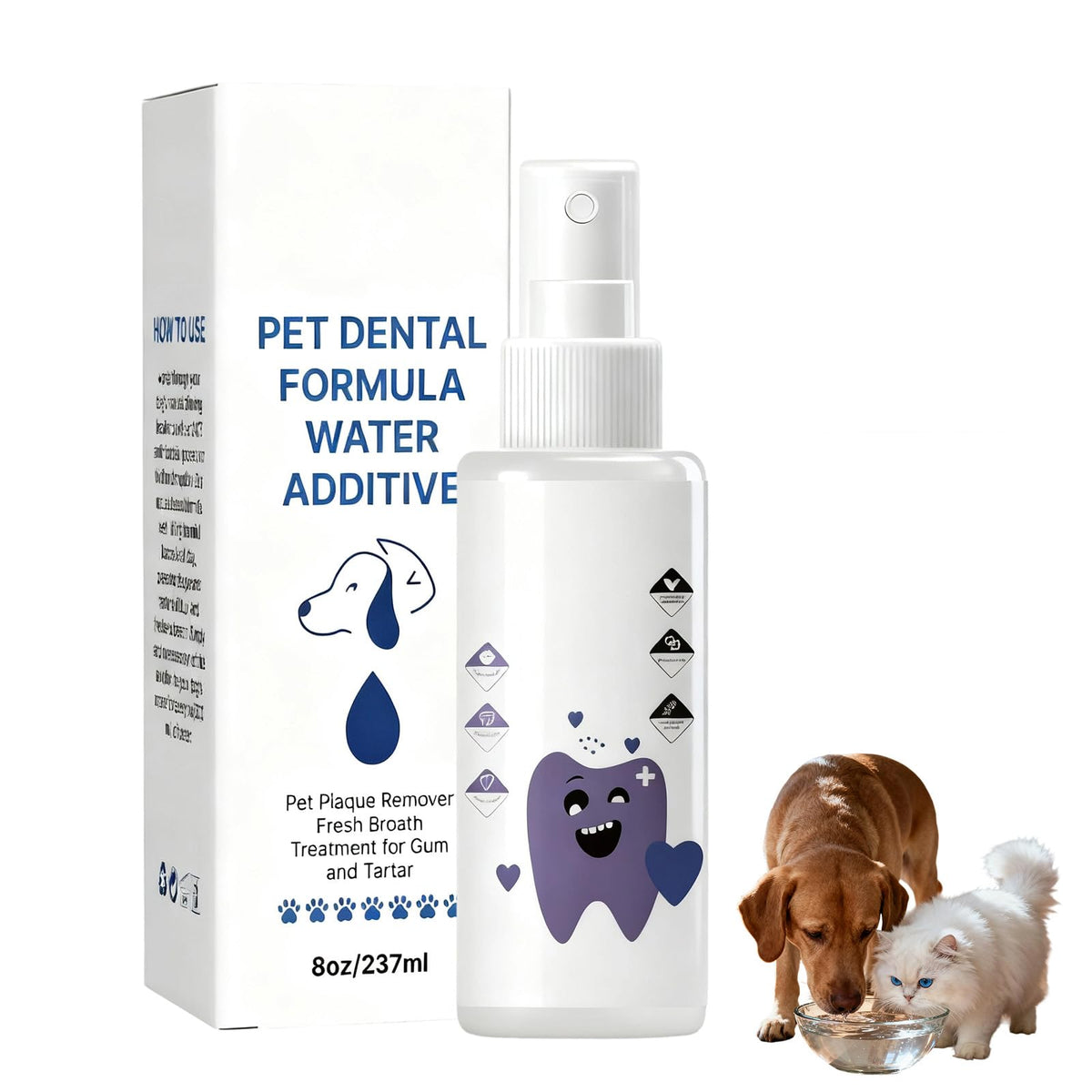 PawBright Dental Plus en botella, ideal para uso diario en el agua de tu mascota.