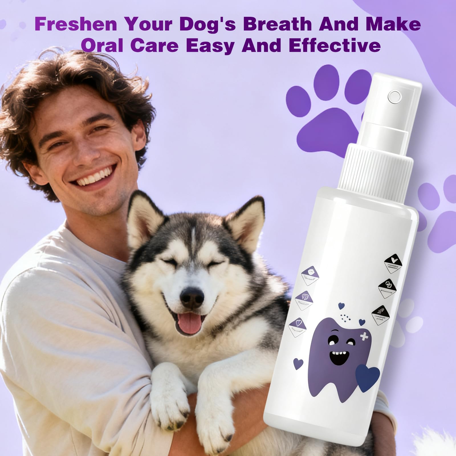 Etiqueta de PawBright Dental Plus destaca fórmula natural para cuidado bucal.