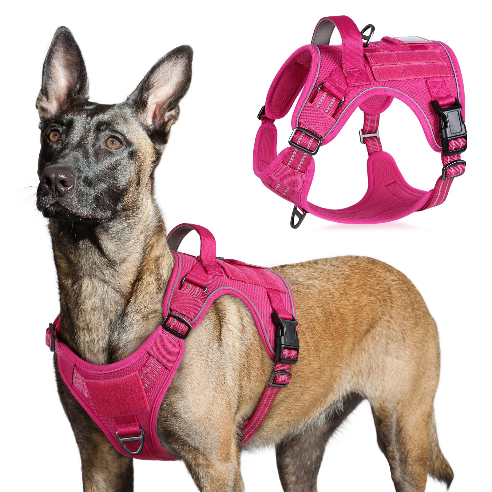 Rabbitgoo arnés táctico para perros grandes, vista general, ideal para caminatas y entrenamiento.