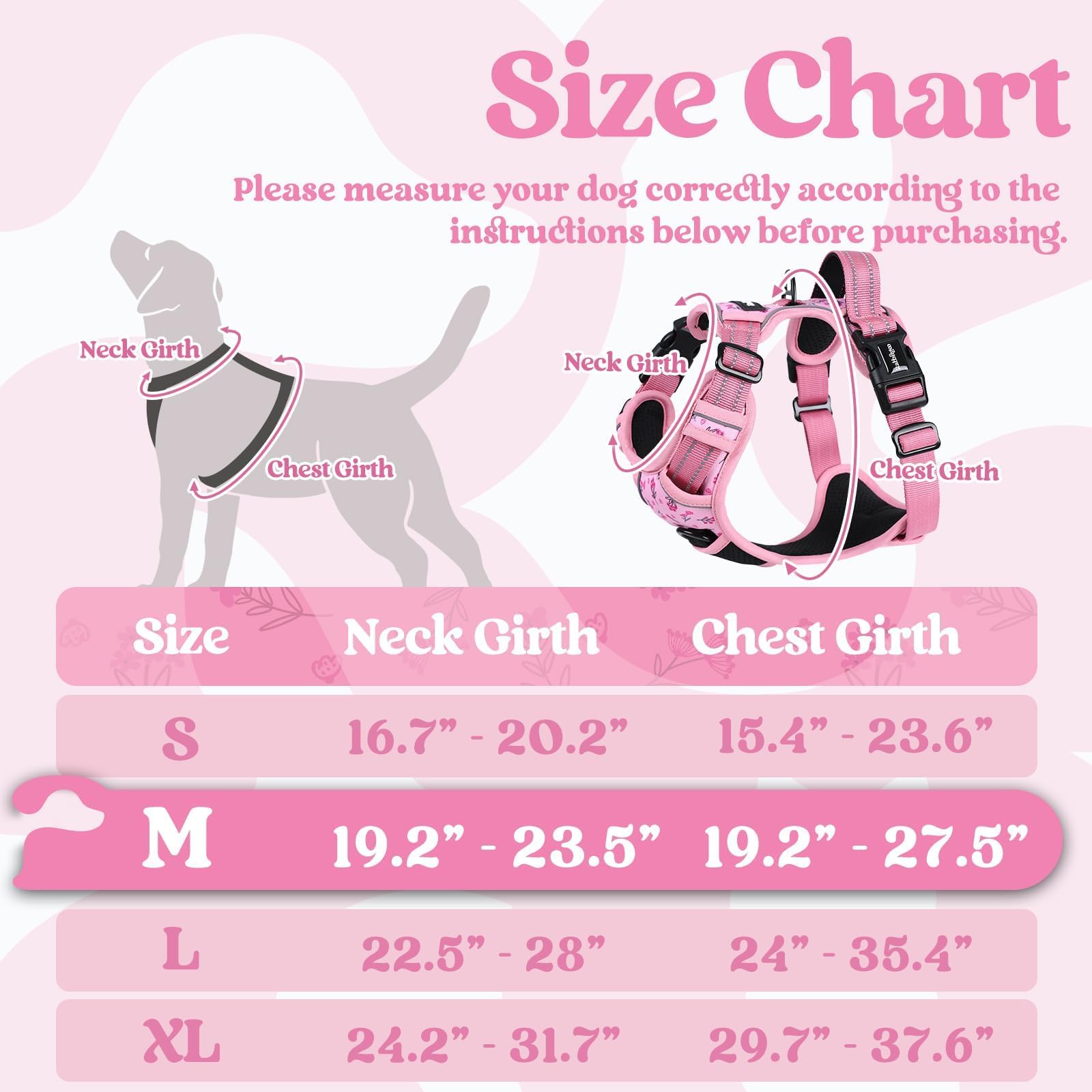 Arnés Rabbitgoo lateral en rosa floral, ajuste seguro para perros medianos