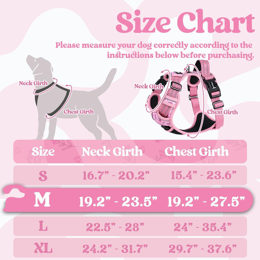 Arnés Rabbitgoo lateral en rosa floral, ajuste seguro para perros medianos