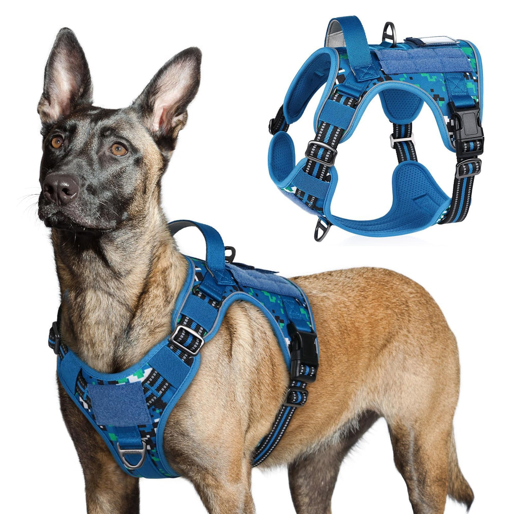 Arnés táctico Rabbitgoo para perros grandes, ajuste seguro y cómodo en azul camuflaje