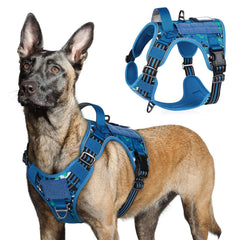 Arnés táctico Rabbitgoo para perros grandes, ajuste seguro y cómodo en azul camuflaje