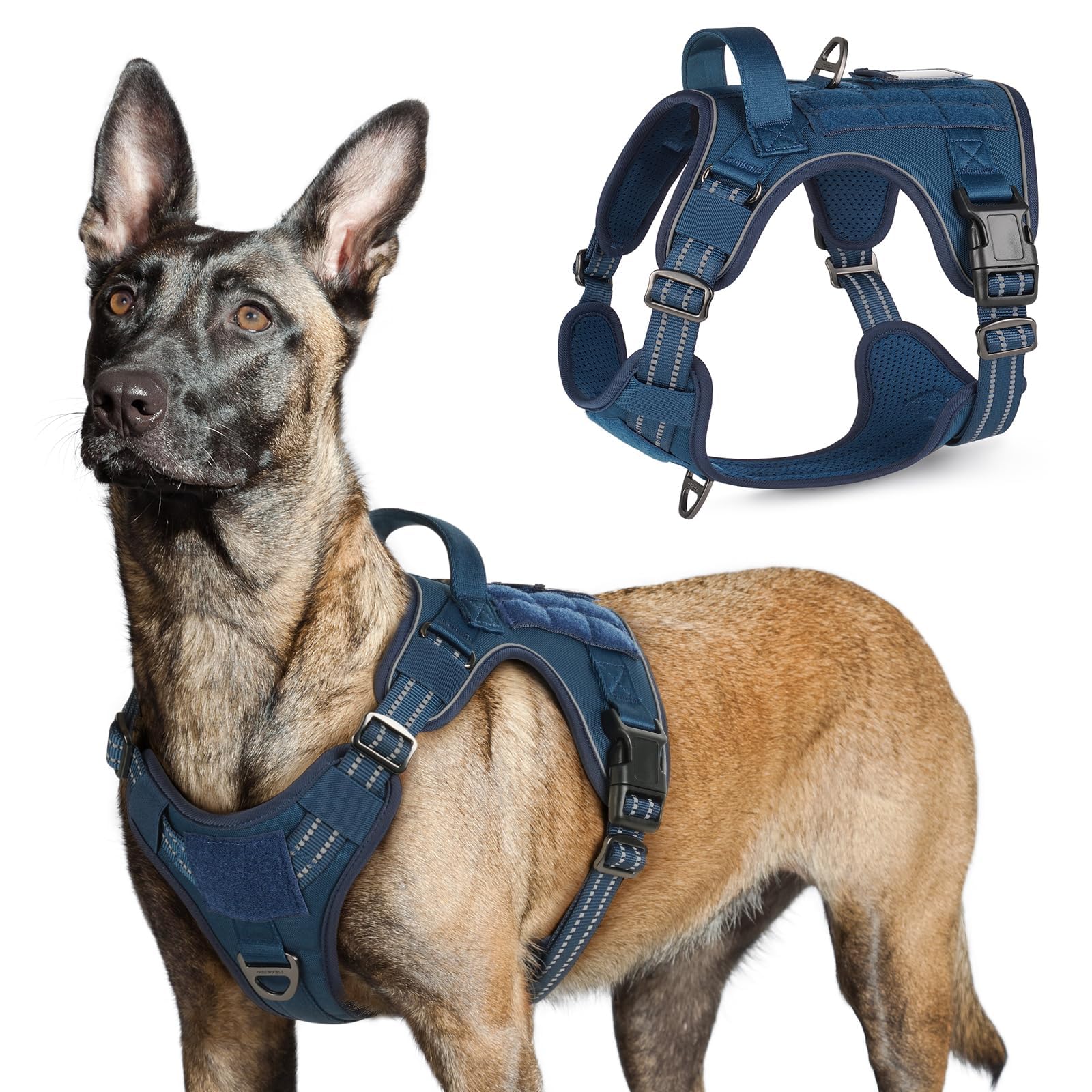 Arnés táctico rabbitgoo para perro grande, vista frontal, control durante paseos.