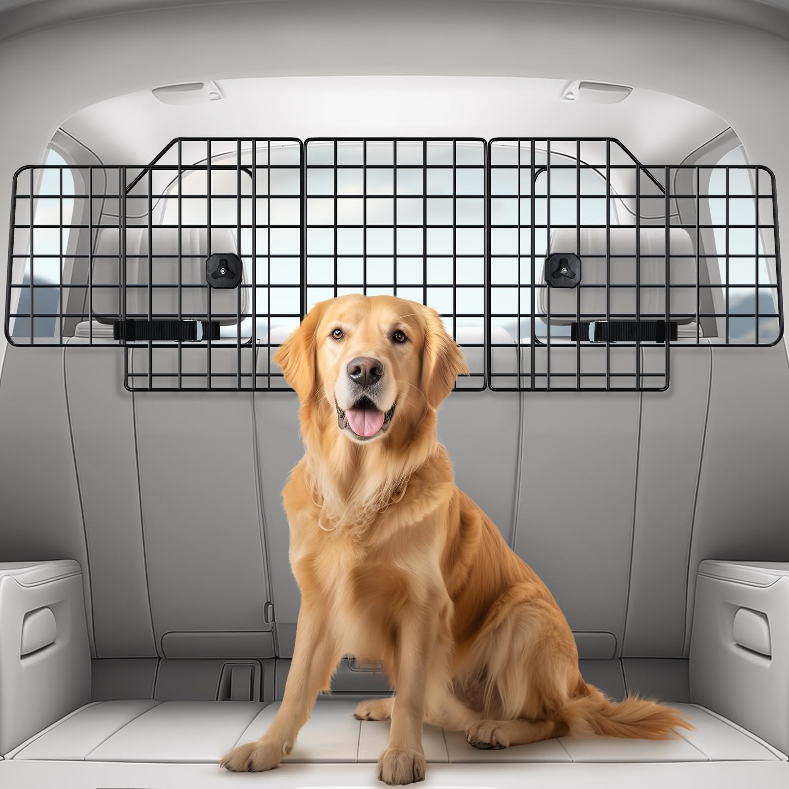 Rabbitgoo barrera para perros en coche muestra malla resistente para seguridad del viaje
