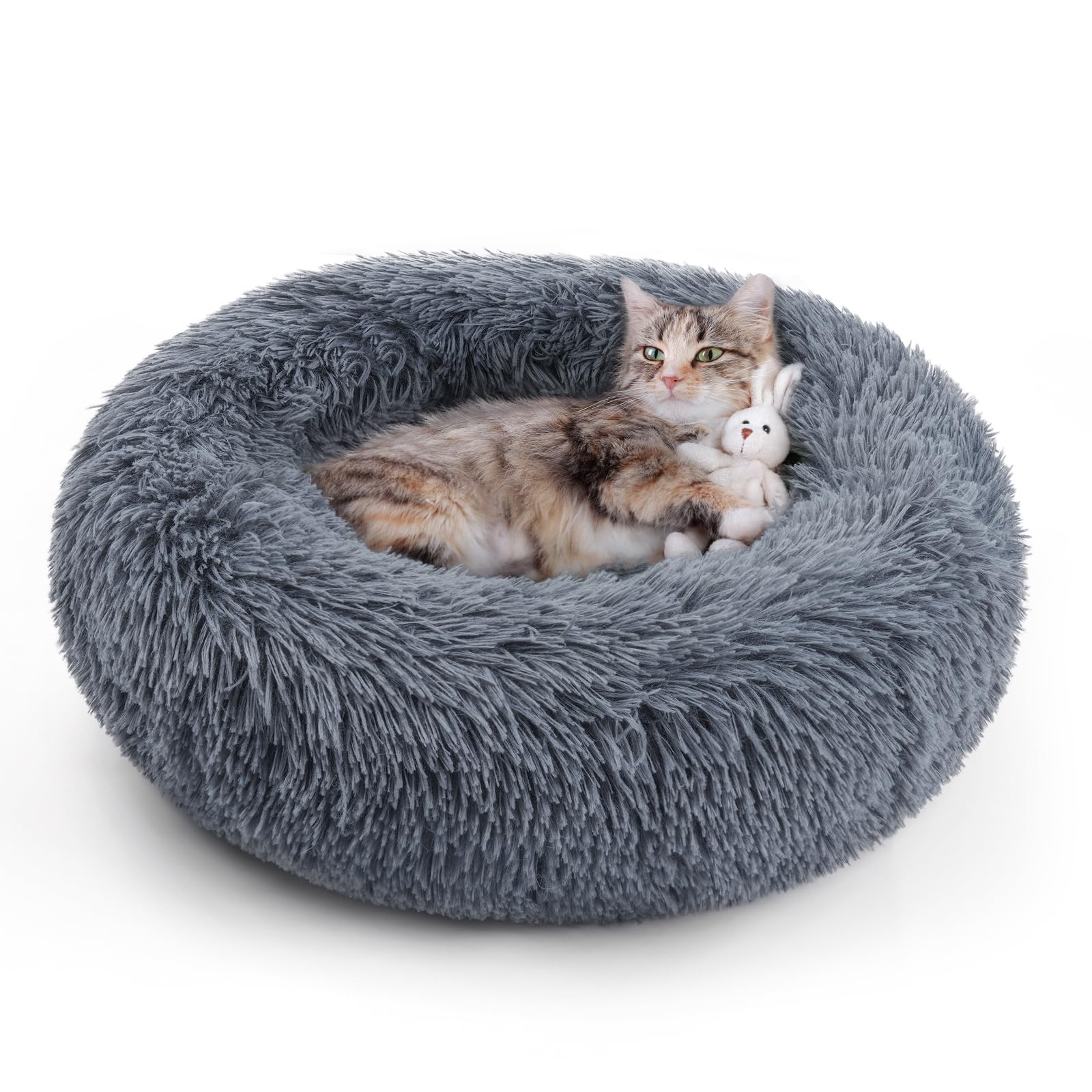 Rabbitgoo cama redonda suave para gatos, descanso cómodo y seguro.