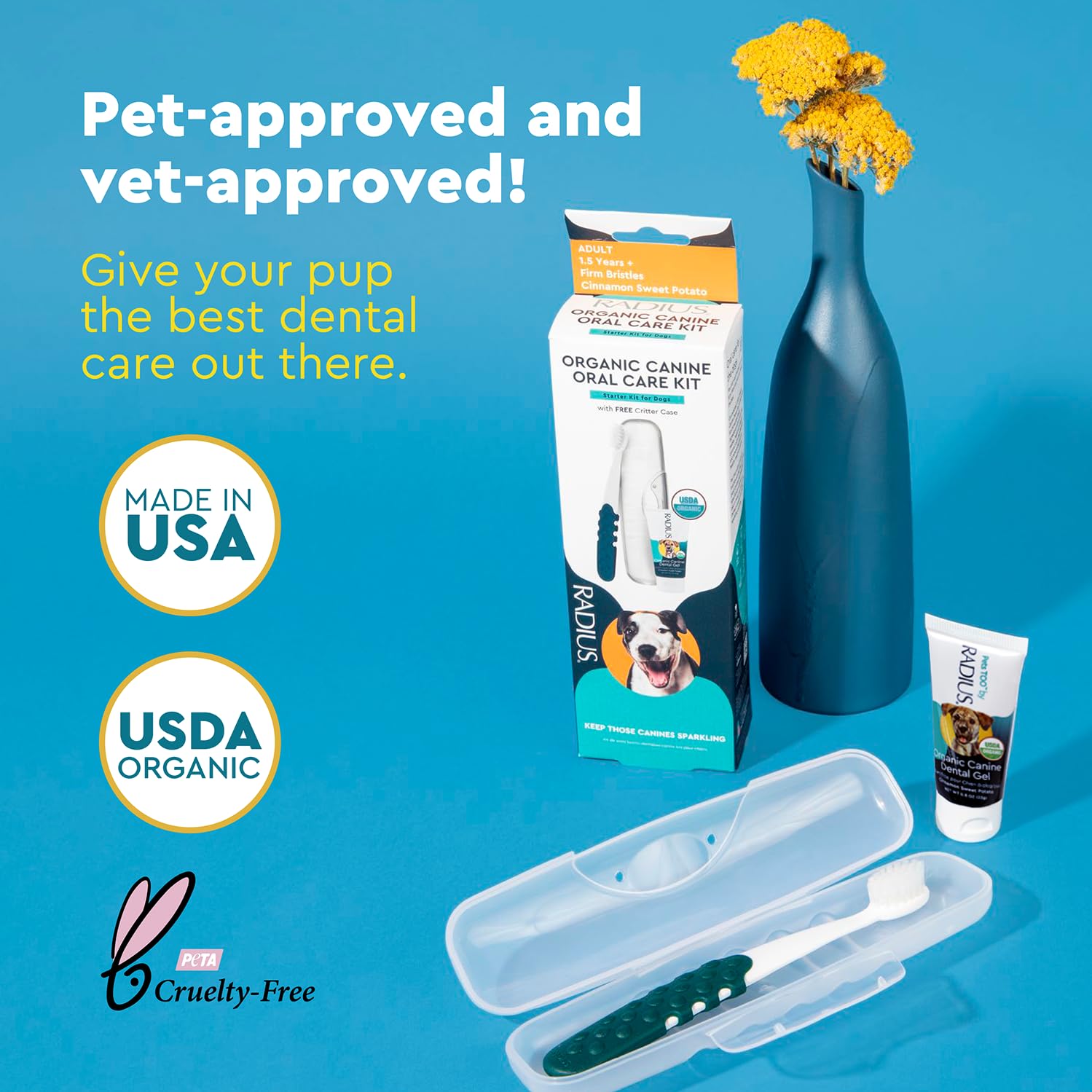 RADIUS cepillo para caninos: cerdas suaves eliminan la placa.