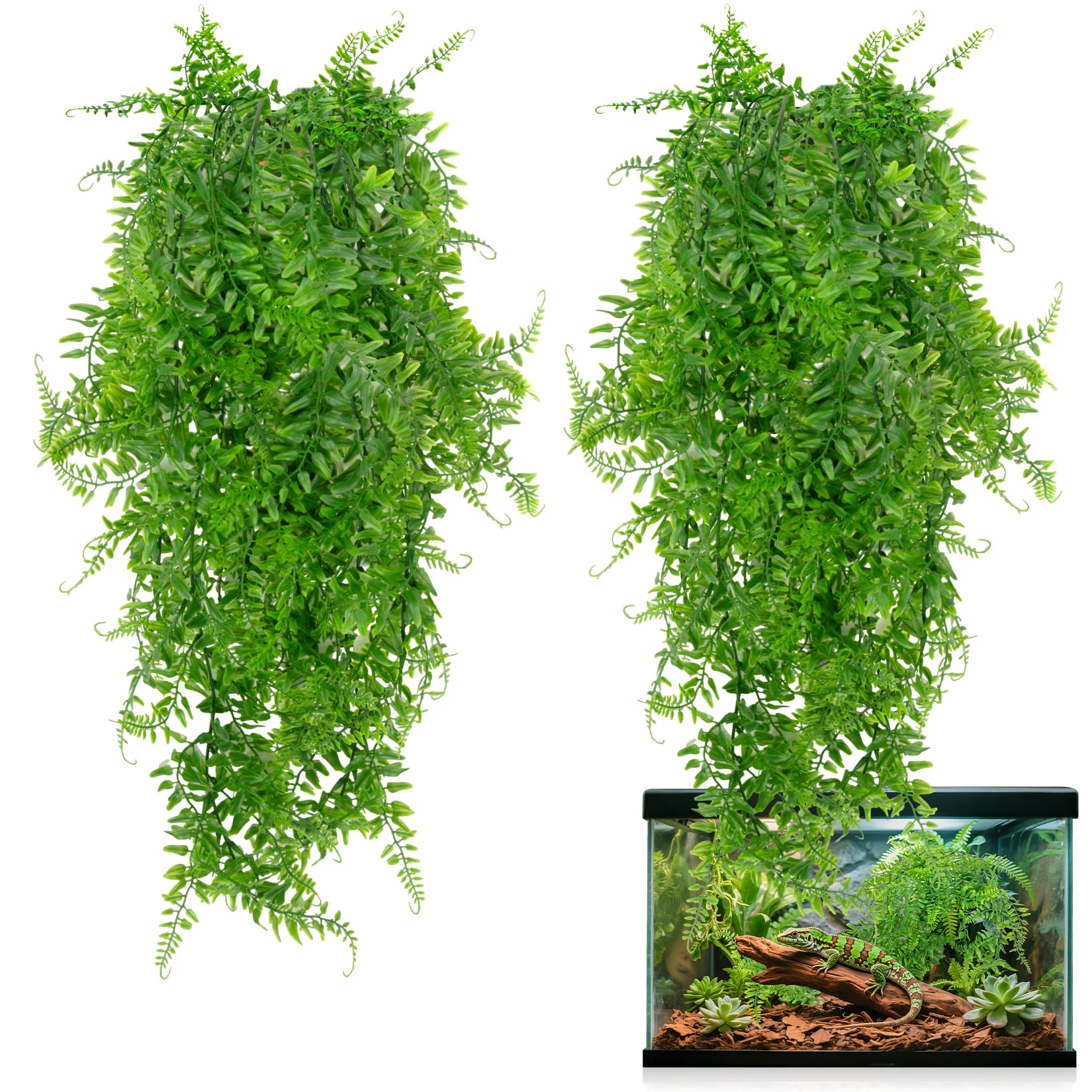 RAINFLOW plantas artificiales para terrario: helecho Boston colgante, refugio y estética para reptiles.