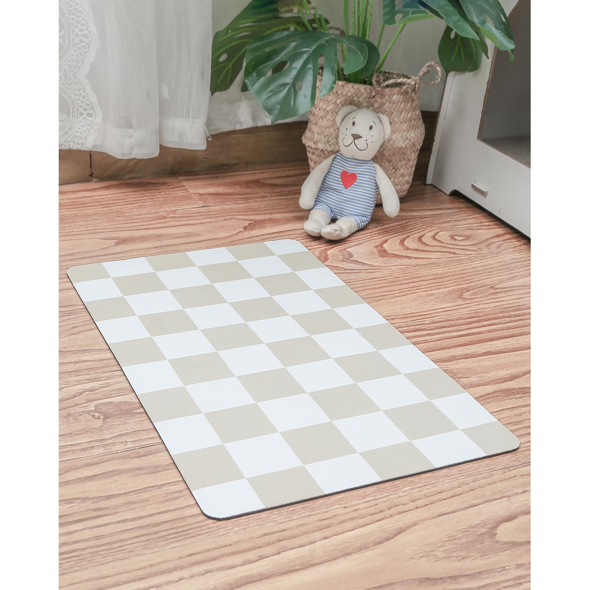 Ralxion Alfombrilla de alimentación con diseño a cuadros, protege el suelo y decora