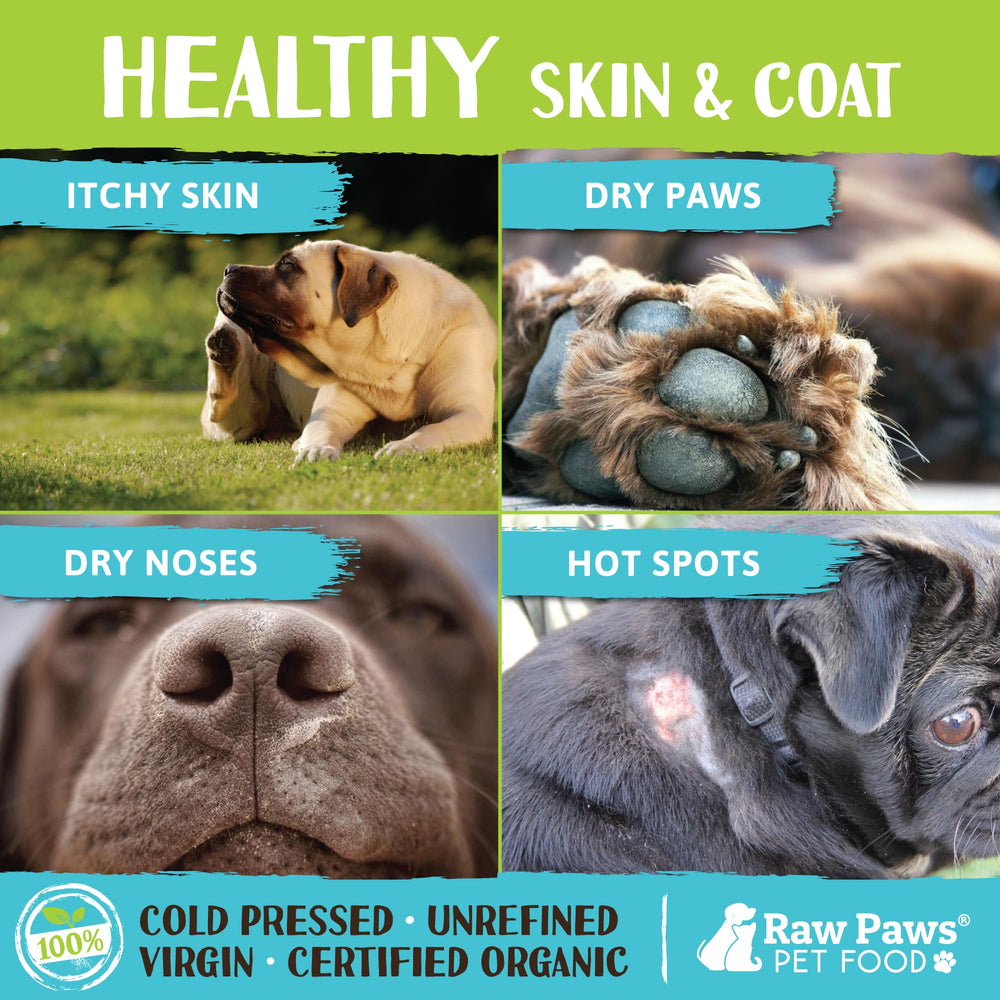 Raw Paws Aceite de coco orgánico virgen para hidratación de piel de perros y gatos